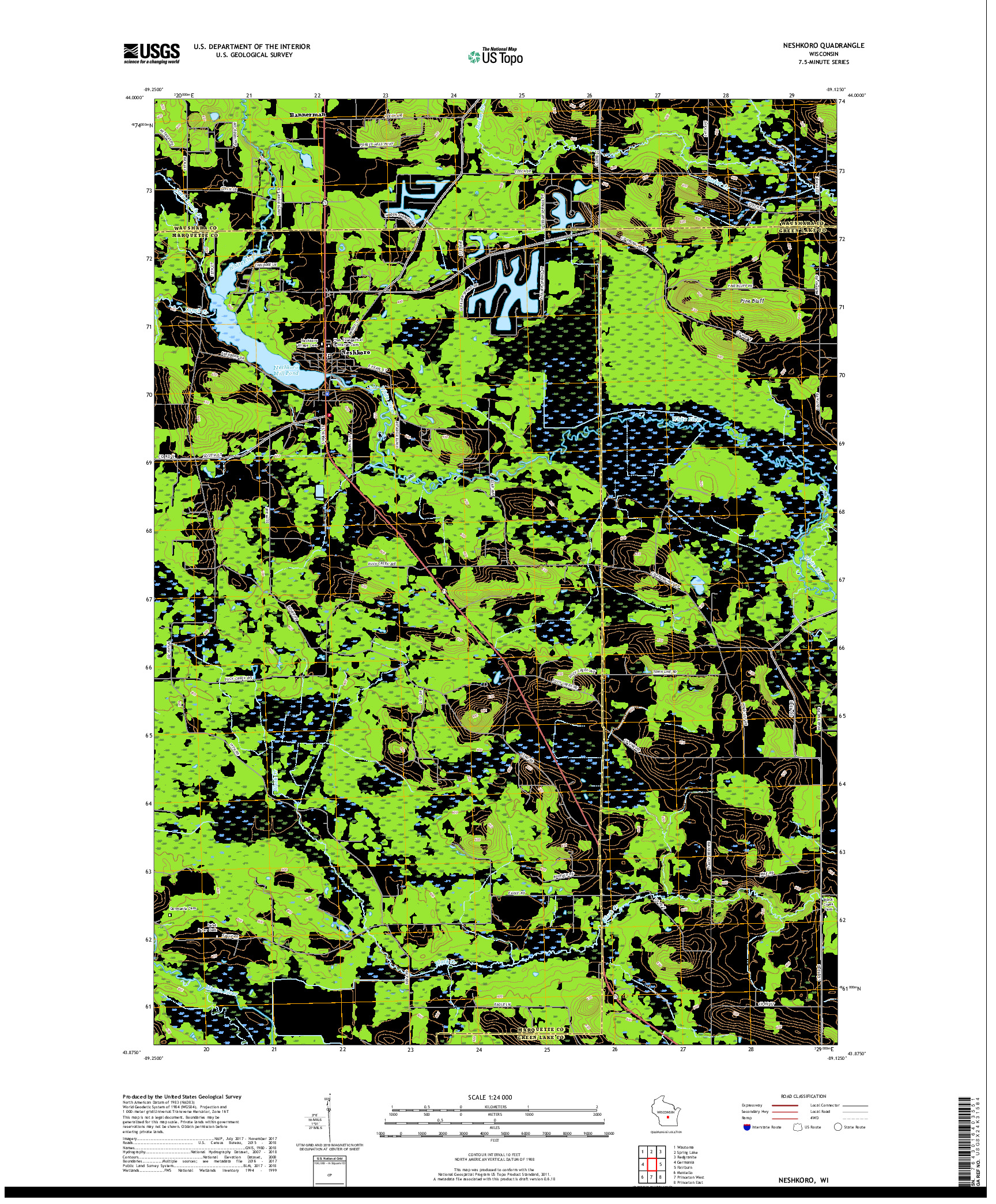 USGS US TOPO 7.5-MINUTE MAP FOR NESHKORO, WI 2018