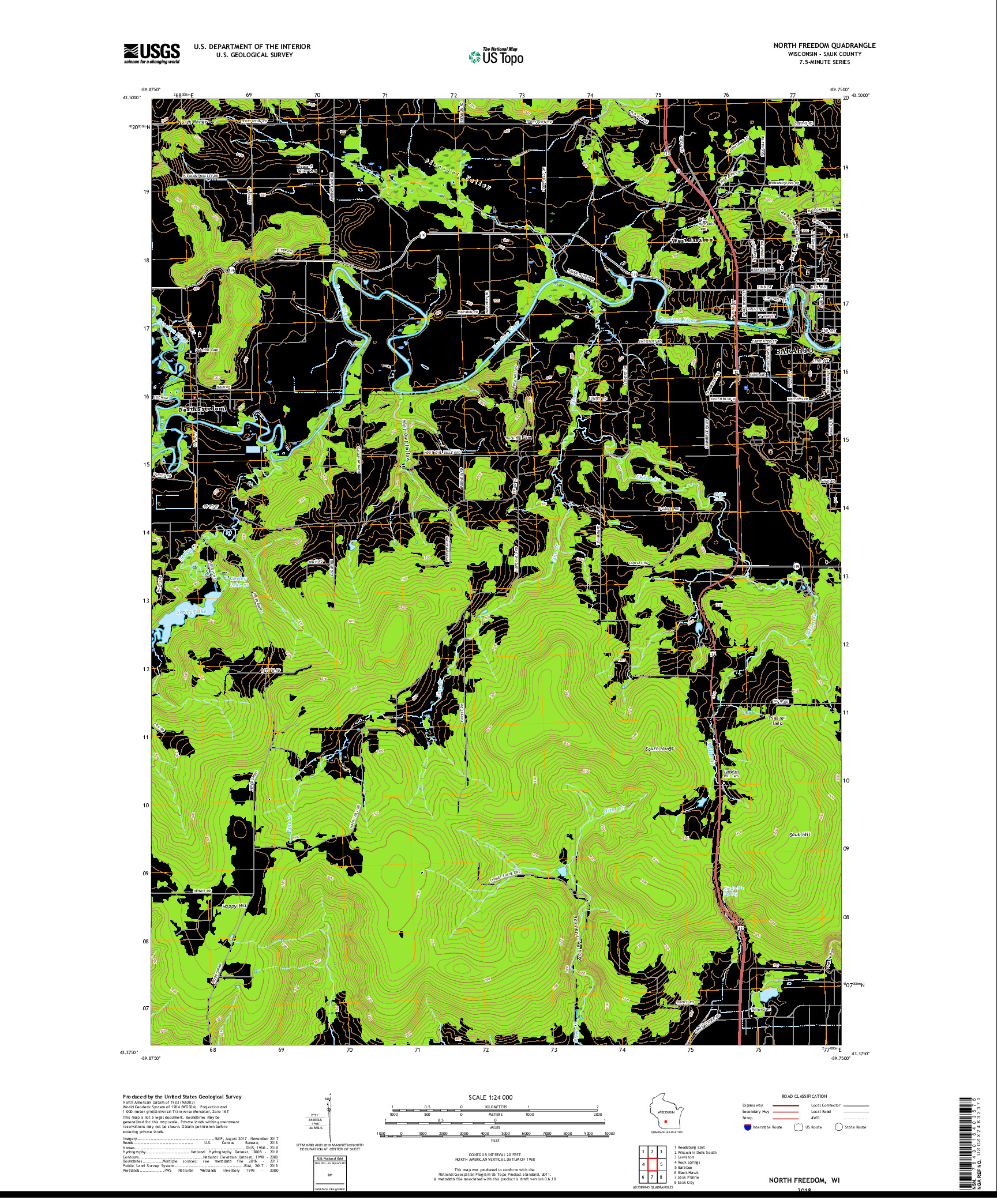 USGS US TOPO 7.5-MINUTE MAP FOR NORTH FREEDOM, WI 2018