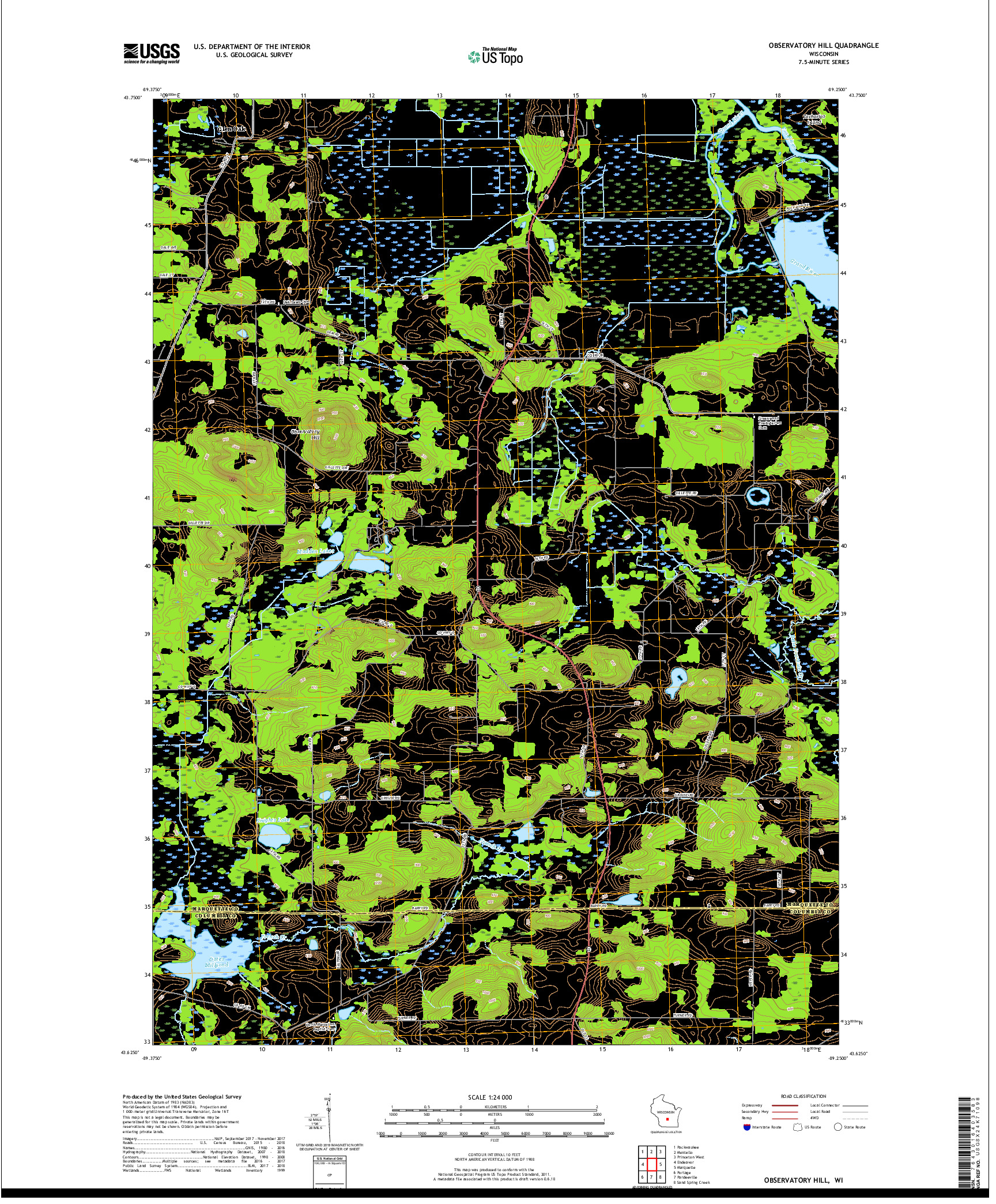 USGS US TOPO 7.5-MINUTE MAP FOR OBSERVATORY HILL, WI 2018