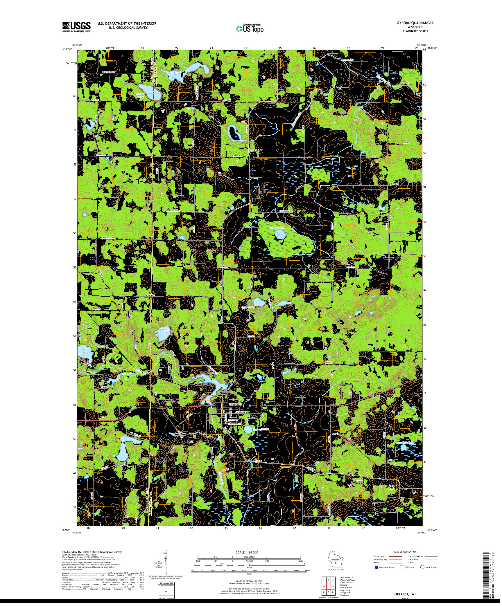 USGS US TOPO 7.5-MINUTE MAP FOR OXFORD, WI 2018