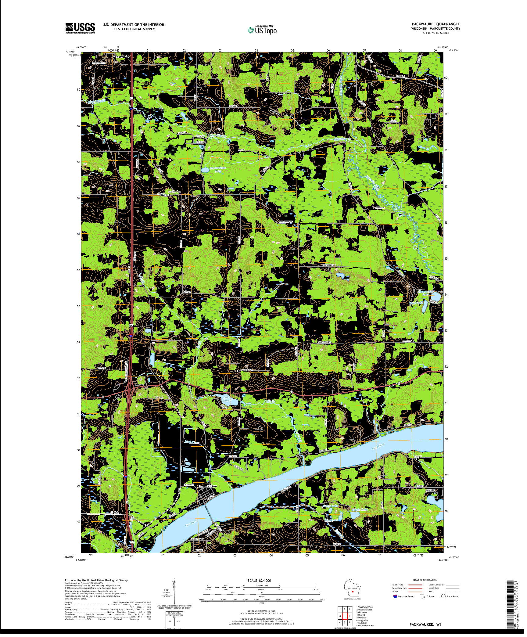 USGS US TOPO 7.5-MINUTE MAP FOR PACKWAUKEE, WI 2018