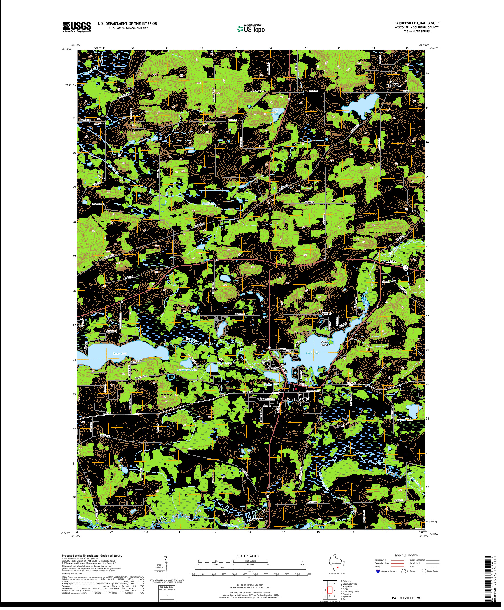 USGS US TOPO 7.5-MINUTE MAP FOR PARDEEVILLE, WI 2018