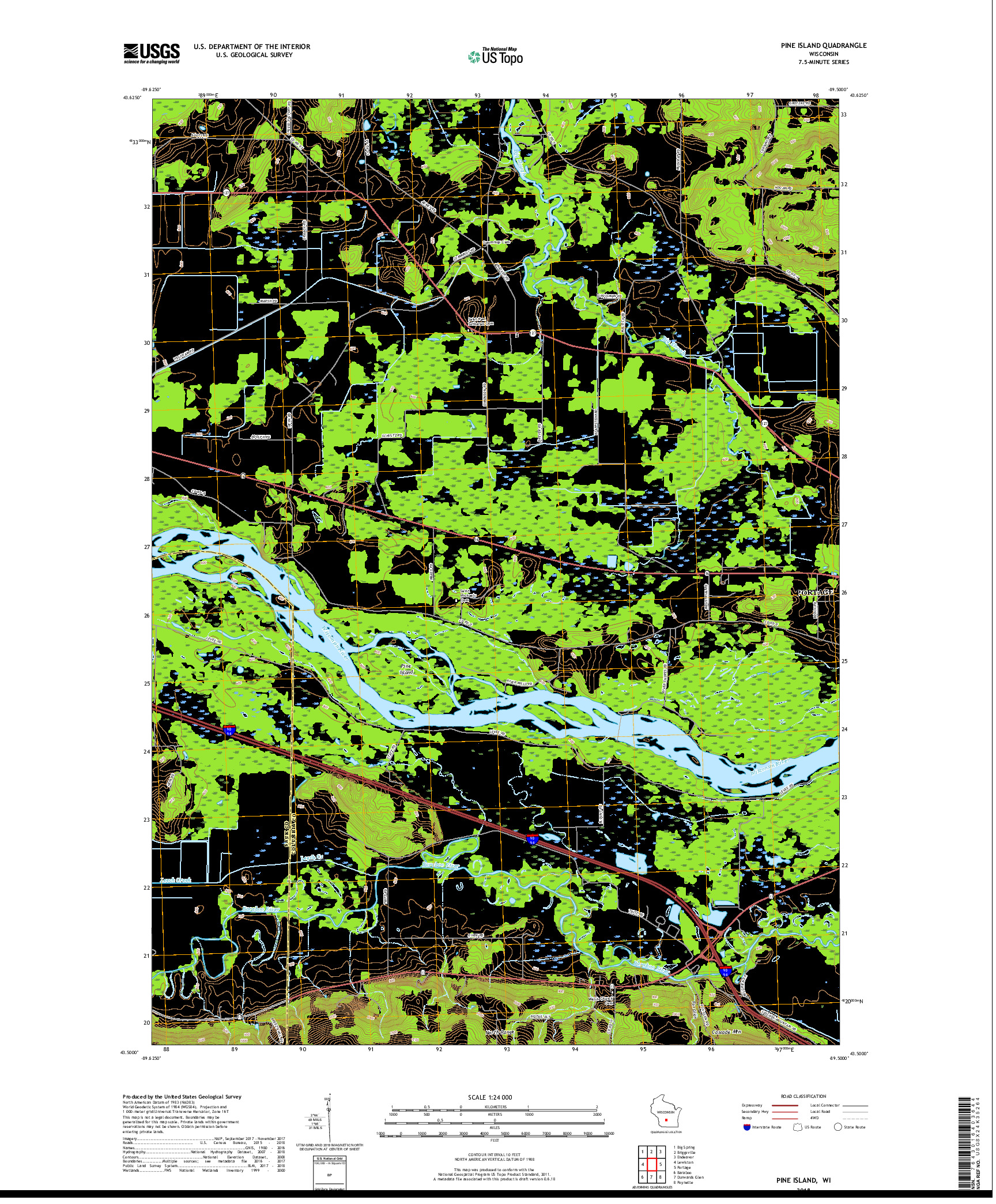 USGS US TOPO 7.5-MINUTE MAP FOR PINE ISLAND, WI 2018