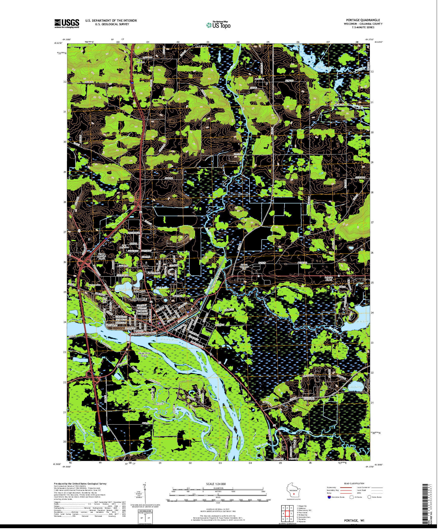 USGS US TOPO 7.5-MINUTE MAP FOR PORTAGE, WI 2018