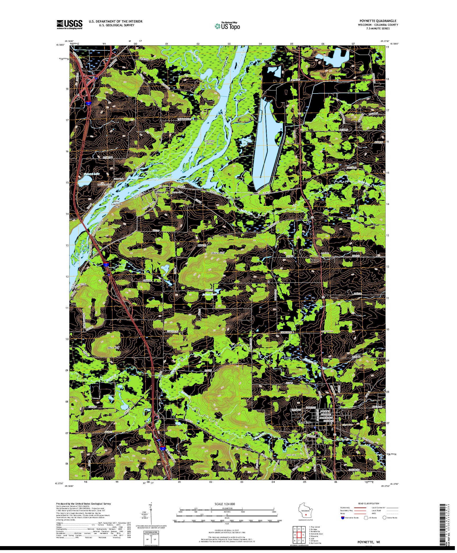 USGS US TOPO 7.5-MINUTE MAP FOR POYNETTE, WI 2018