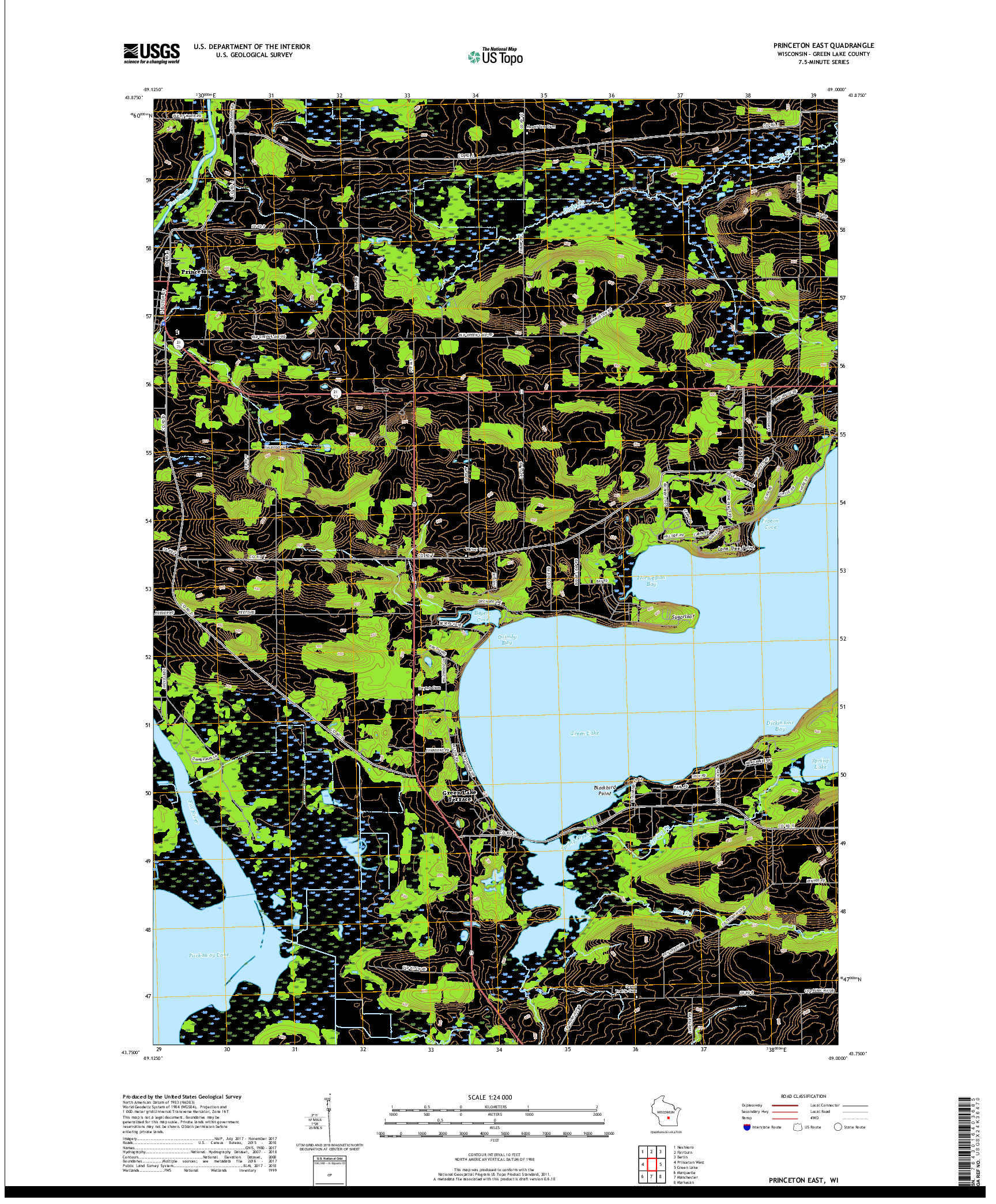 USGS US TOPO 7.5-MINUTE MAP FOR PRINCETON EAST, WI 2018