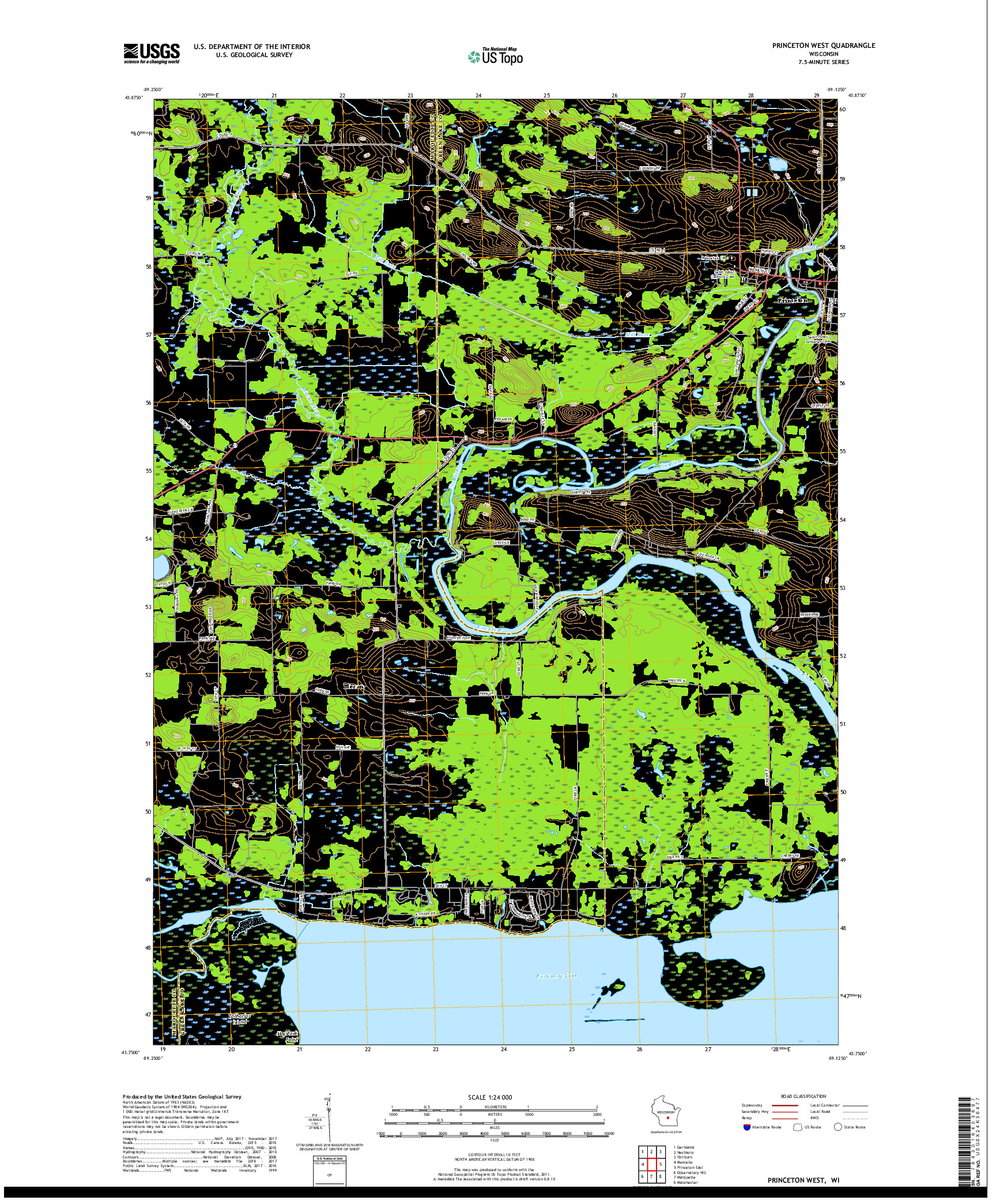 USGS US TOPO 7.5-MINUTE MAP FOR PRINCETON WEST, WI 2018