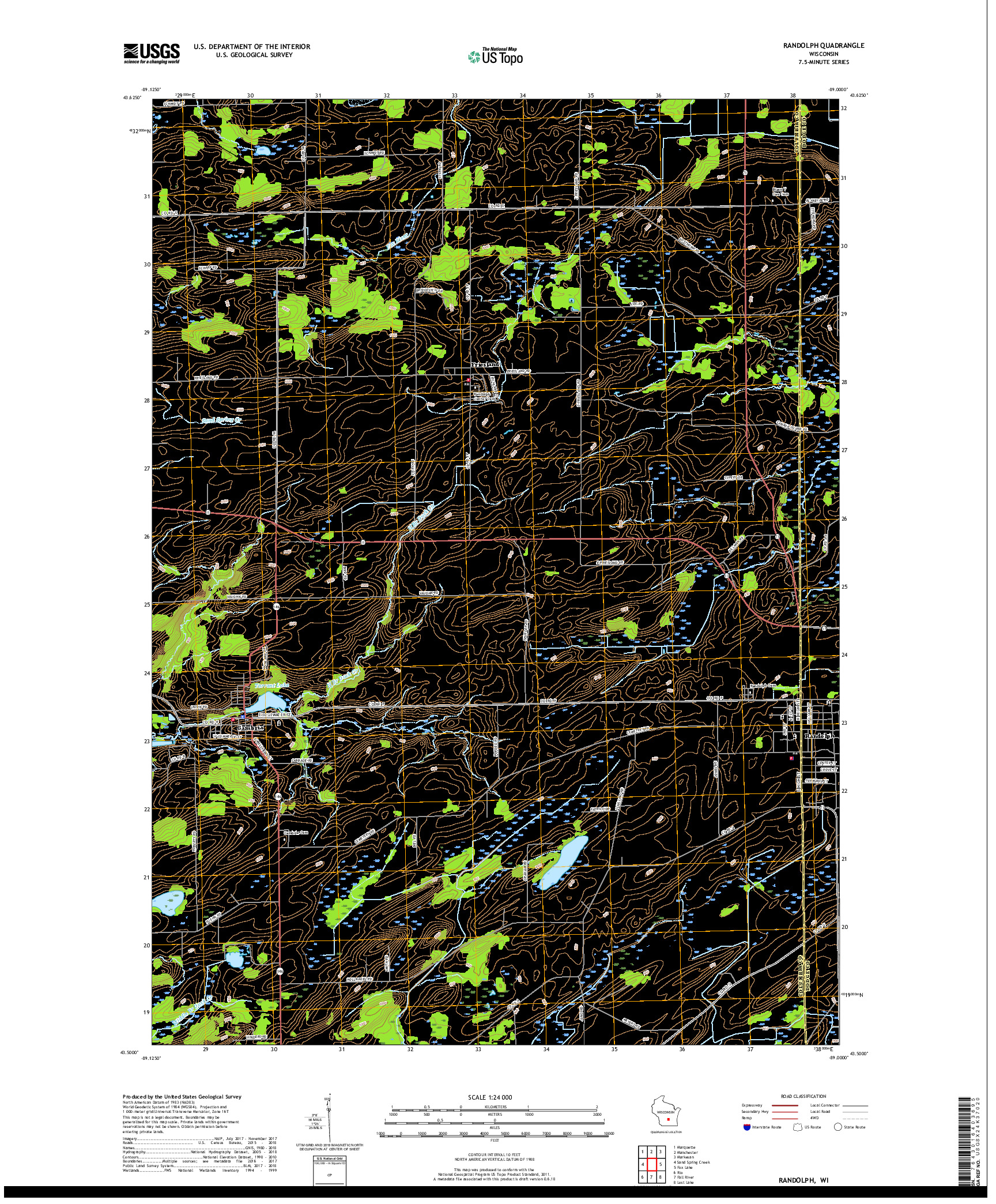 USGS US TOPO 7.5-MINUTE MAP FOR RANDOLPH, WI 2018
