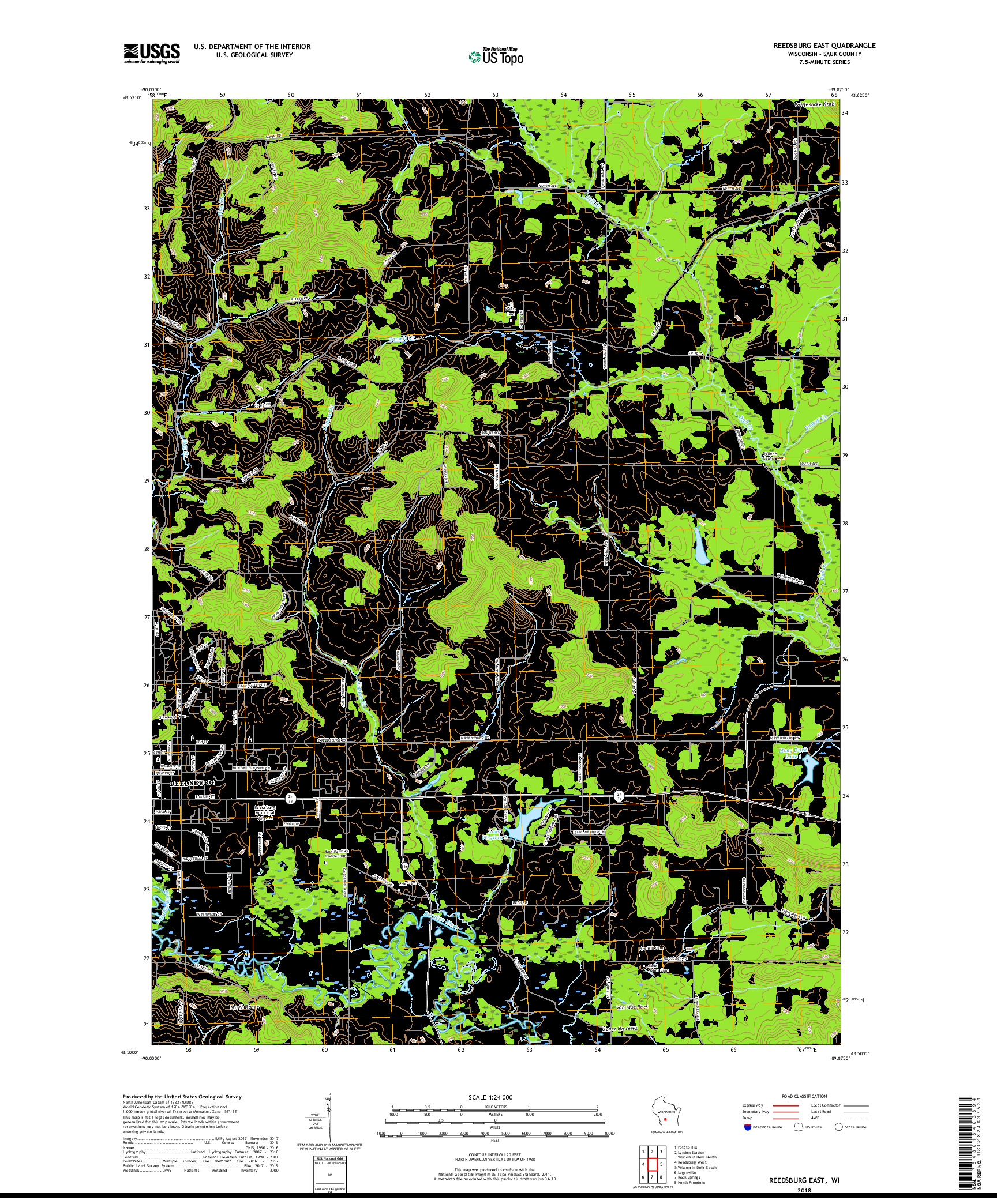 USGS US TOPO 7.5-MINUTE MAP FOR REEDSBURG EAST, WI 2018