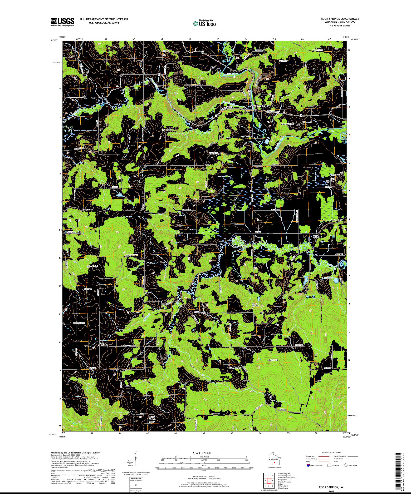 USGS US TOPO 7.5-MINUTE MAP FOR ROCK SPRINGS, WI 2018