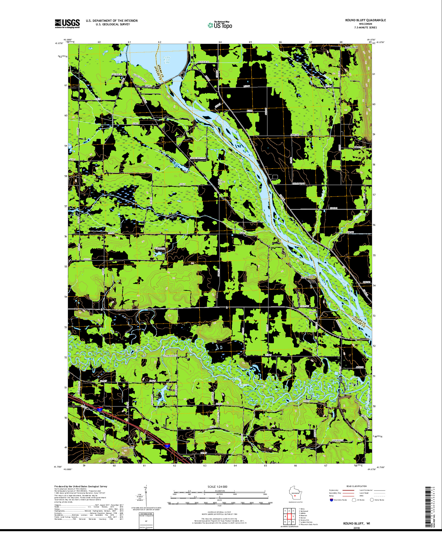 USGS US TOPO 7.5-MINUTE MAP FOR ROUND BLUFF, WI 2018