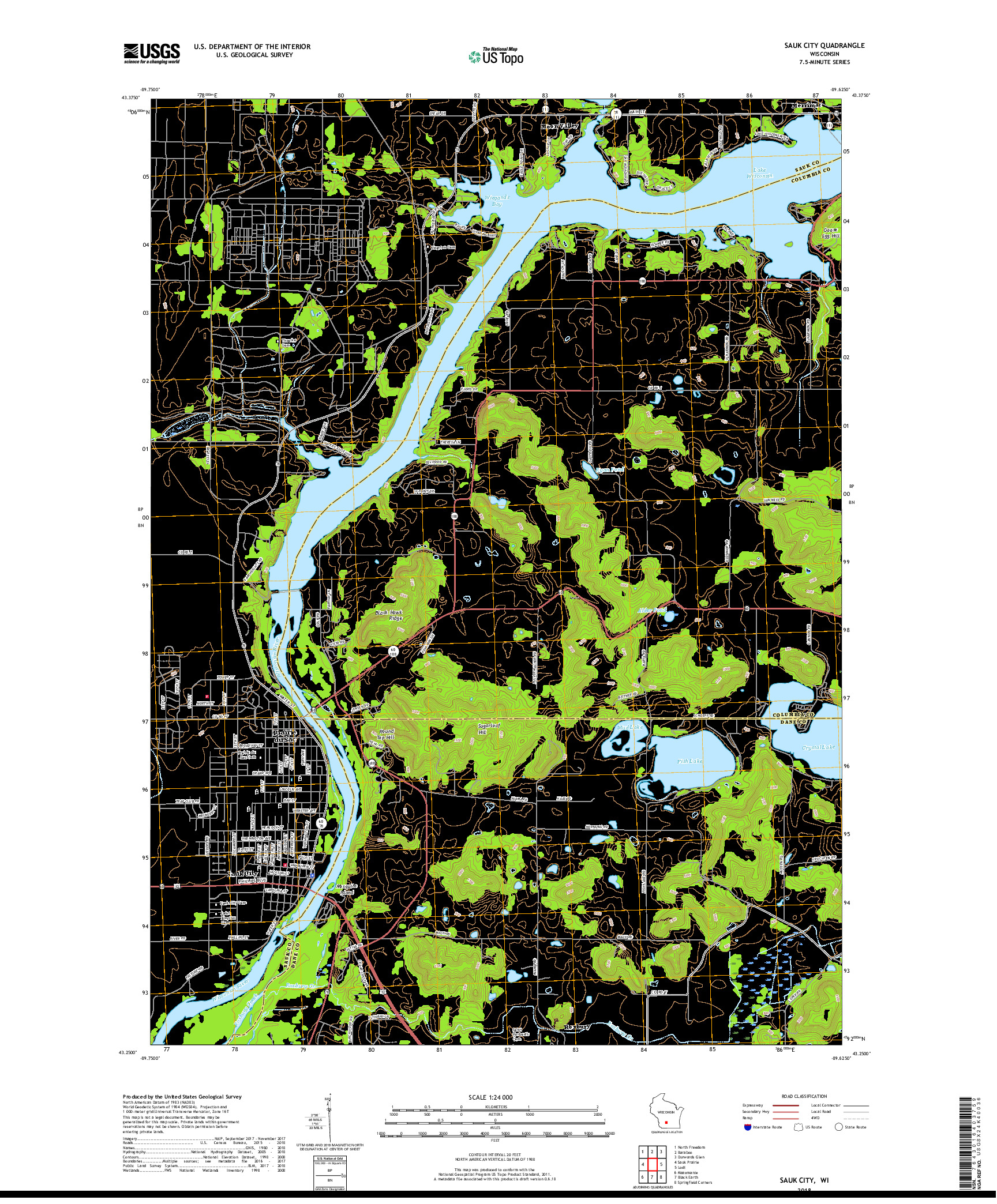 USGS US TOPO 7.5-MINUTE MAP FOR SAUK CITY, WI 2018