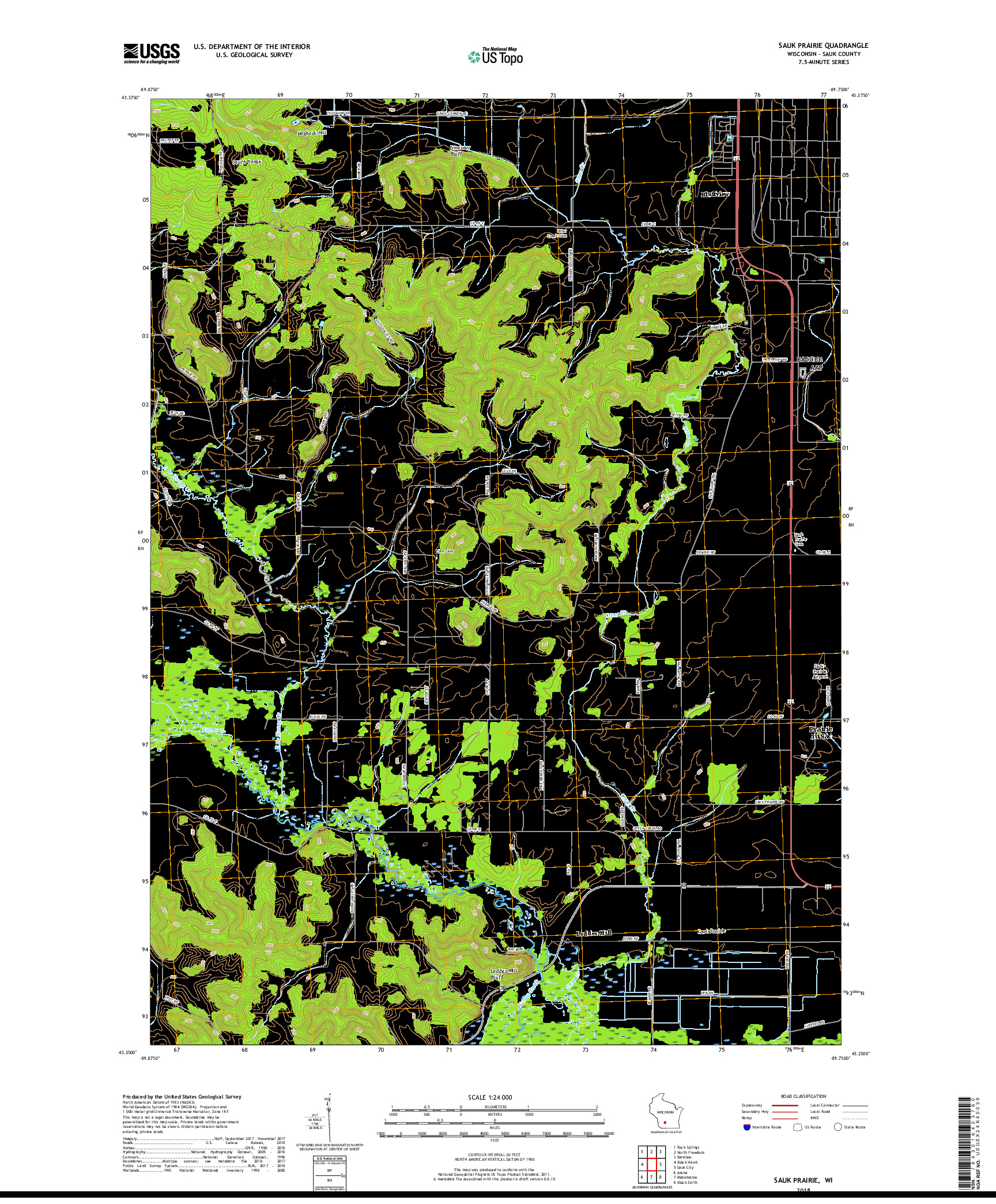 USGS US TOPO 7.5-MINUTE MAP FOR SAUK PRAIRIE, WI 2018