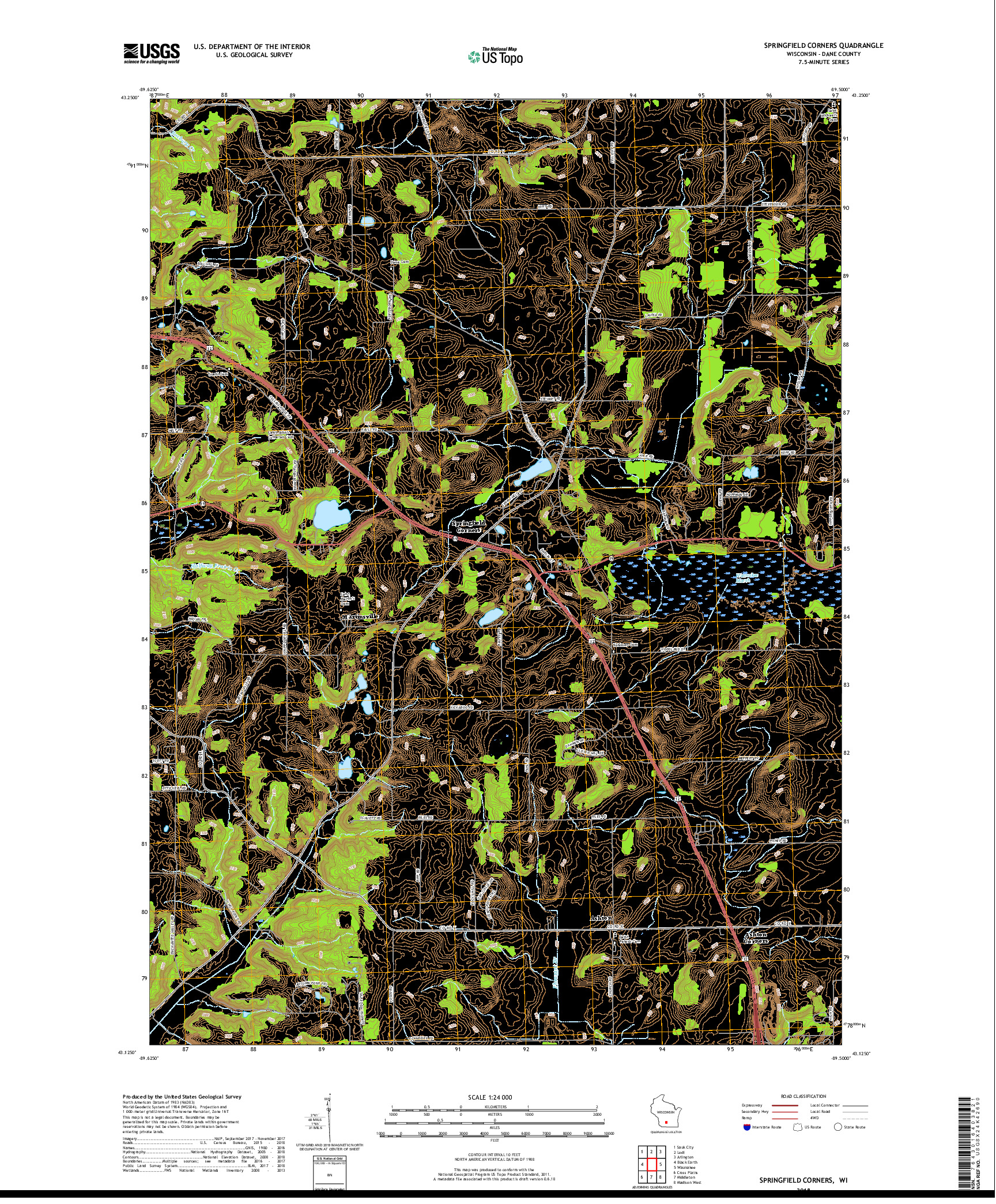 USGS US TOPO 7.5-MINUTE MAP FOR SPRINGFIELD CORNERS, WI 2018