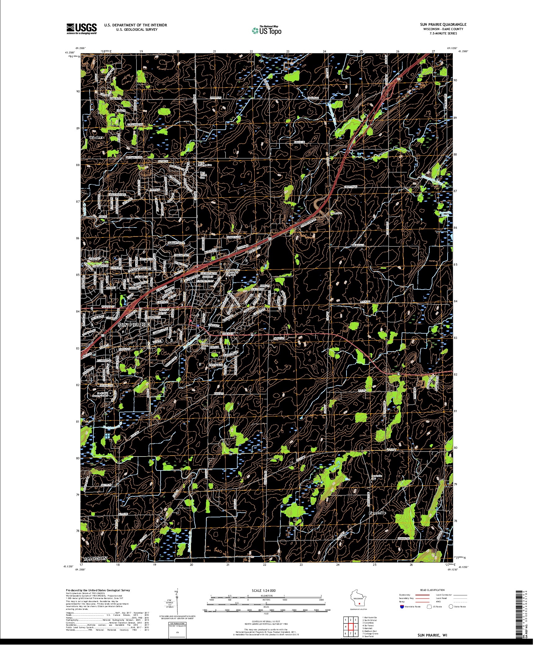 USGS US TOPO 7.5-MINUTE MAP FOR SUN PRAIRIE, WI 2018