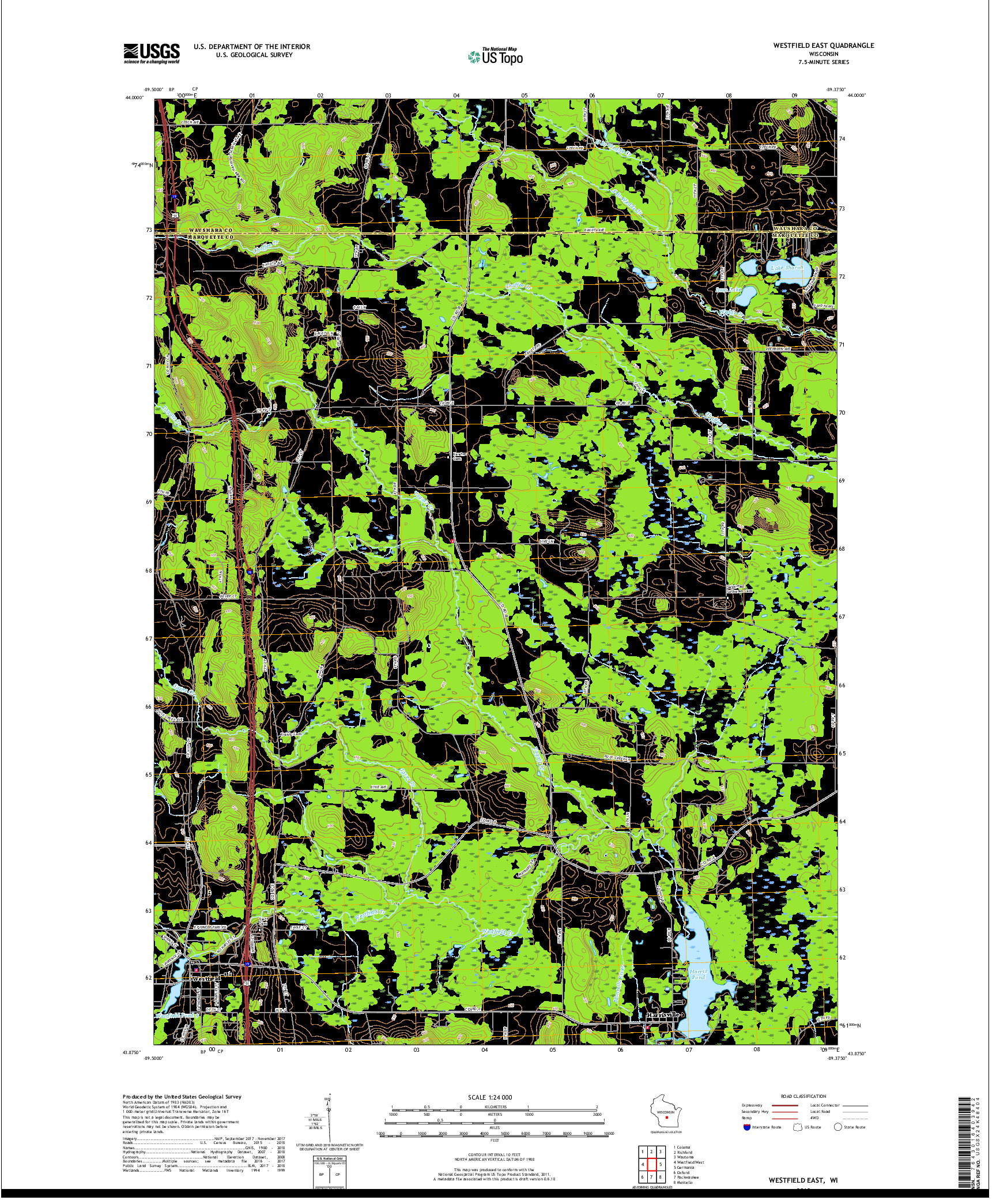 USGS US TOPO 7.5-MINUTE MAP FOR WESTFIELD EAST, WI 2018