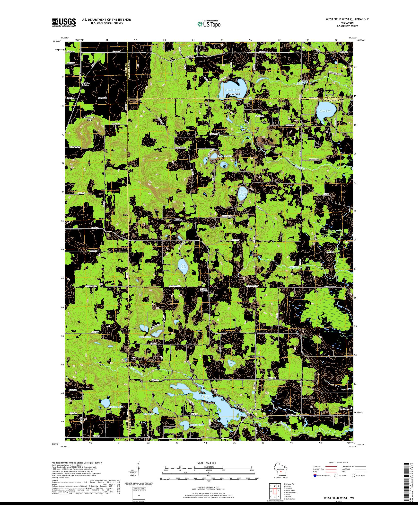 USGS US TOPO 7.5-MINUTE MAP FOR WESTFIELD WEST, WI 2018