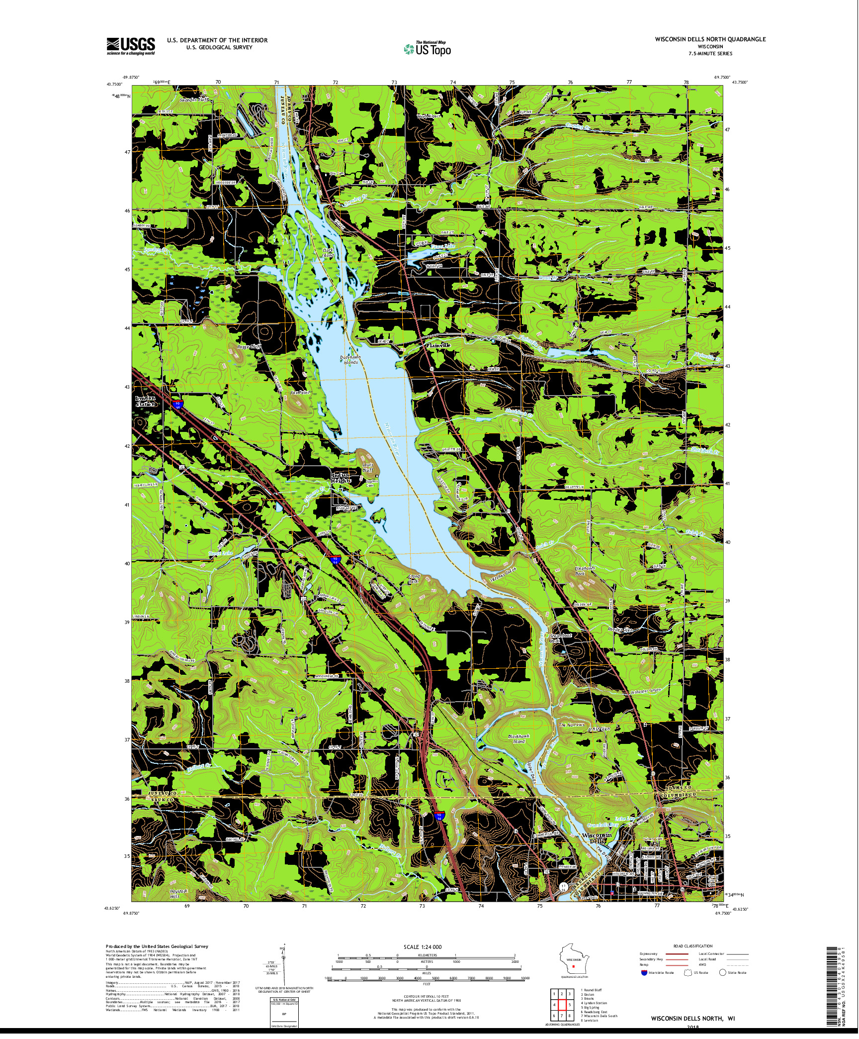USGS US TOPO 7.5-MINUTE MAP FOR WISCONSIN DELLS NORTH, WI 2018