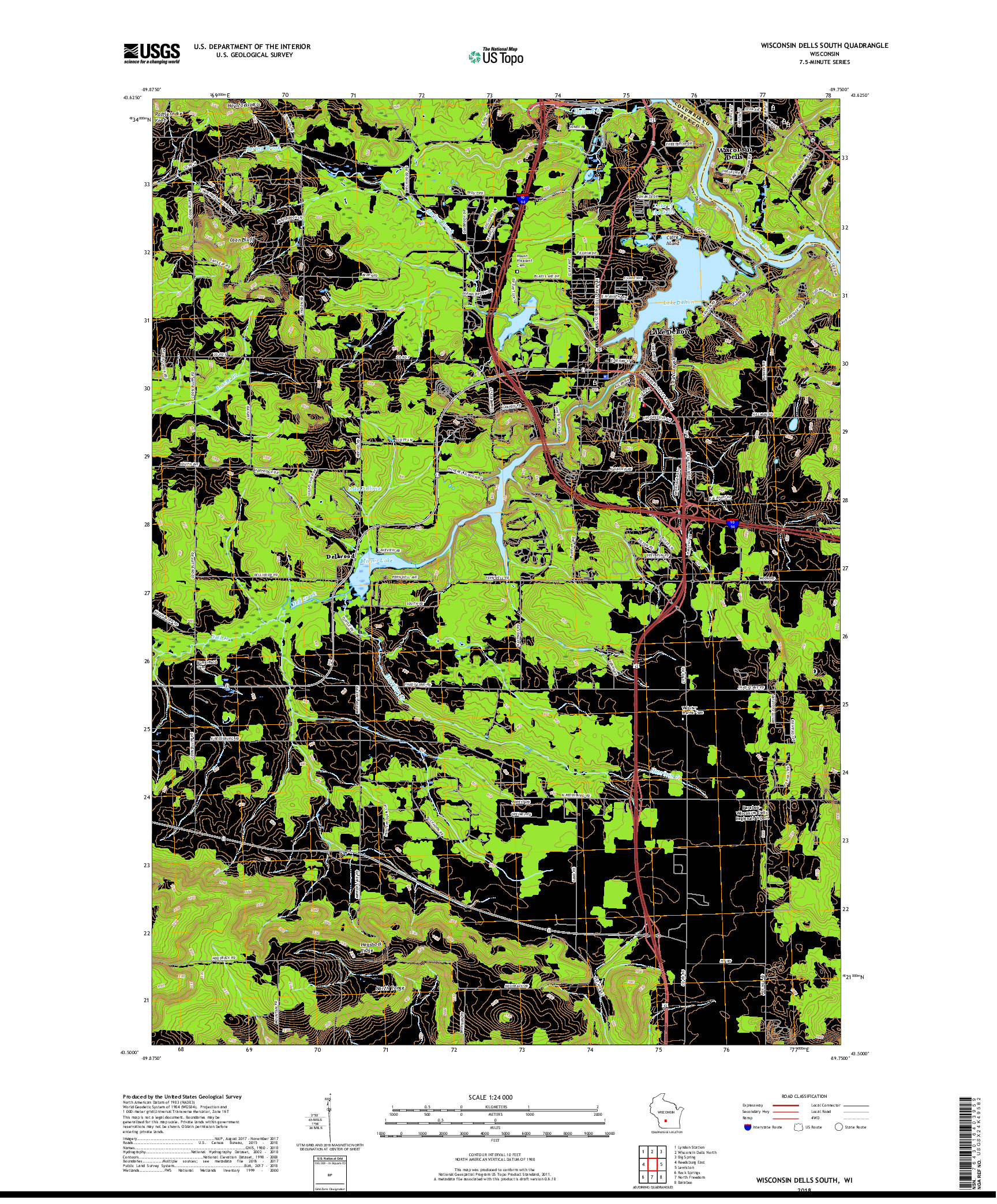 USGS US TOPO 7.5-MINUTE MAP FOR WISCONSIN DELLS SOUTH, WI 2018