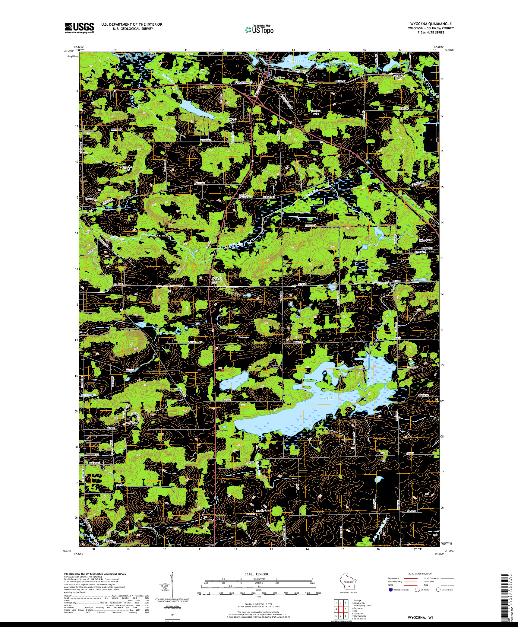 USGS US TOPO 7.5-MINUTE MAP FOR WYOCENA, WI 2018