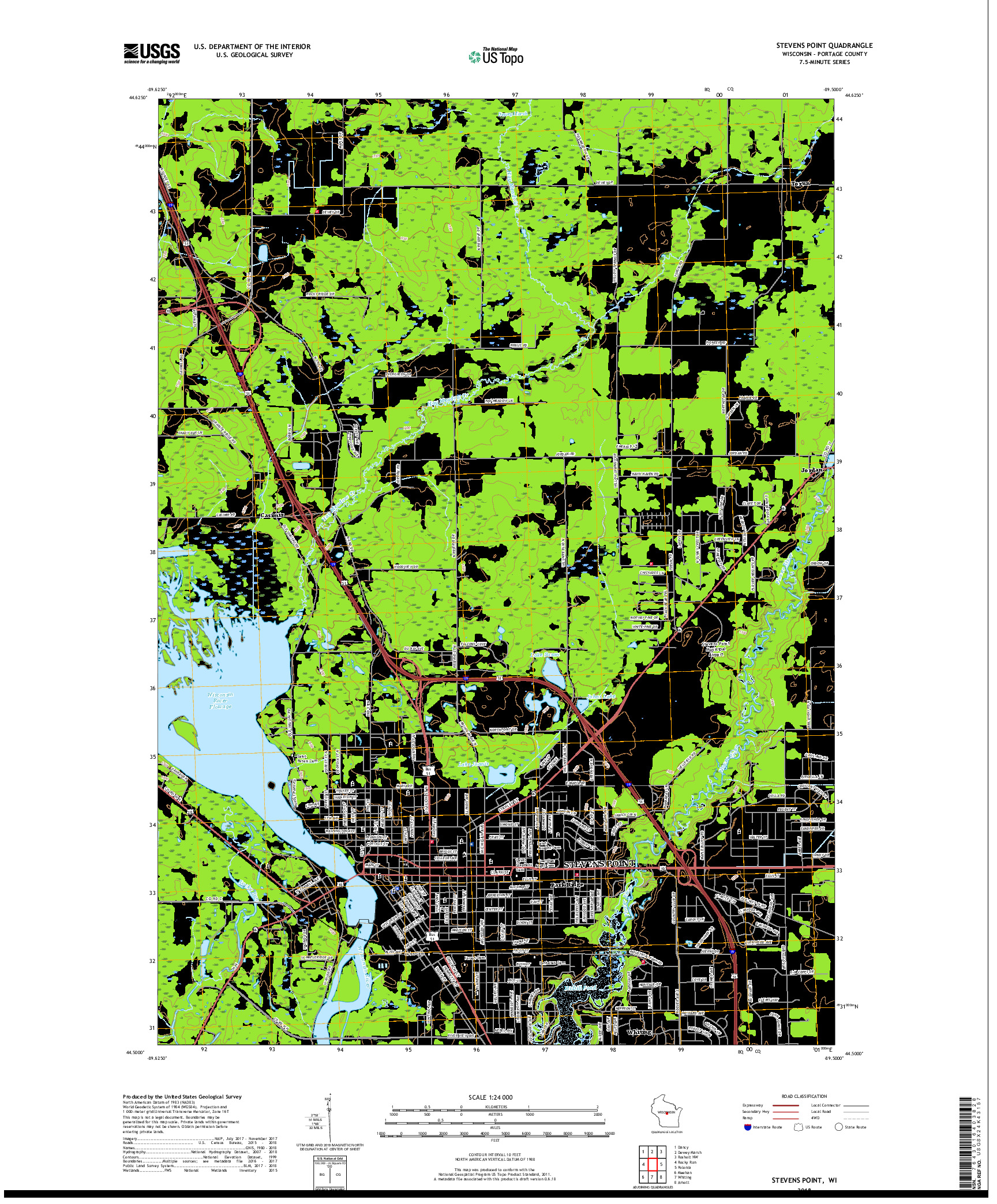 USGS US TOPO 7.5-MINUTE MAP FOR STEVENS POINT, WI 2018