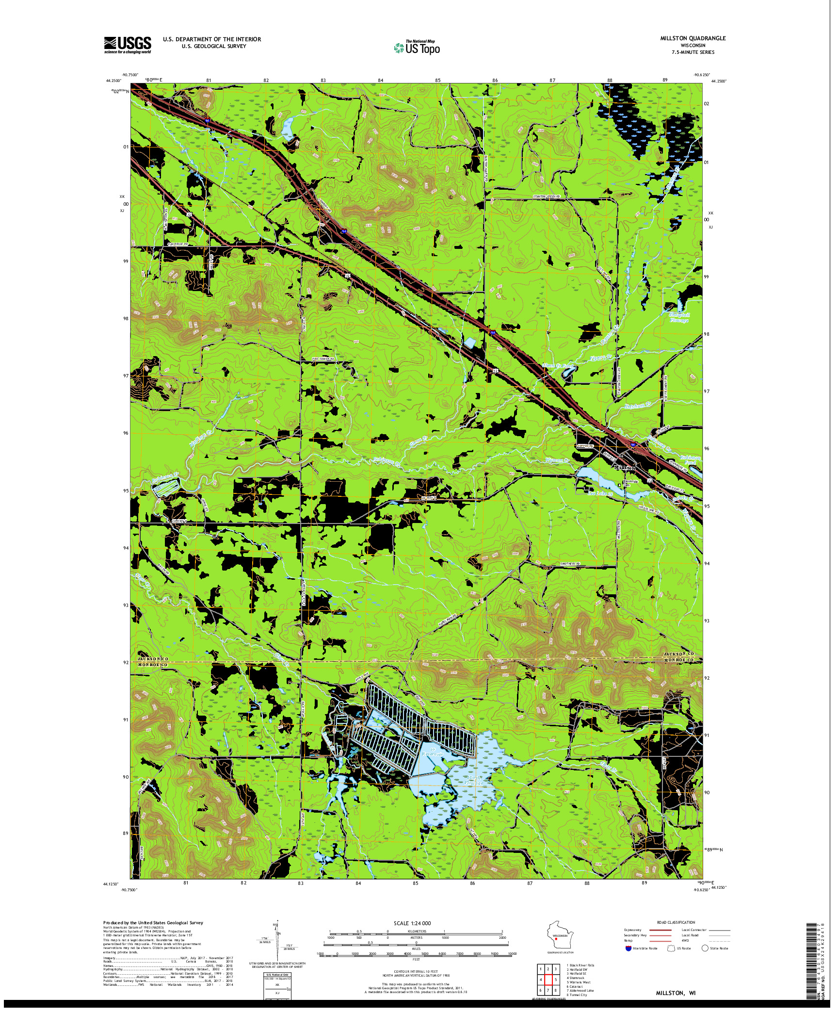USGS US TOPO 7.5-MINUTE MAP FOR MILLSTON, WI 2018