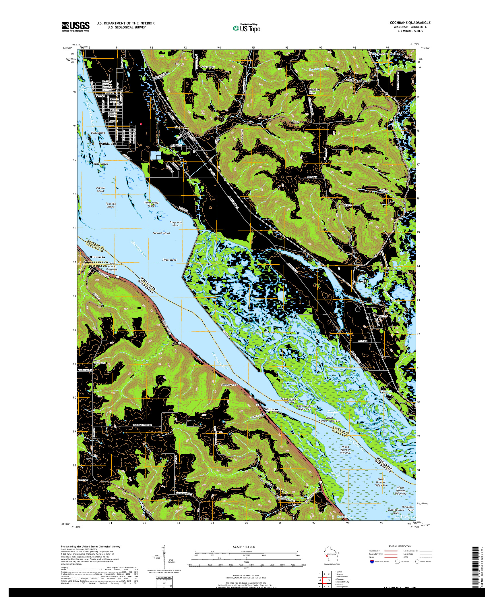 USGS US TOPO 7.5-MINUTE MAP FOR COCHRANE, WI,MN 2018