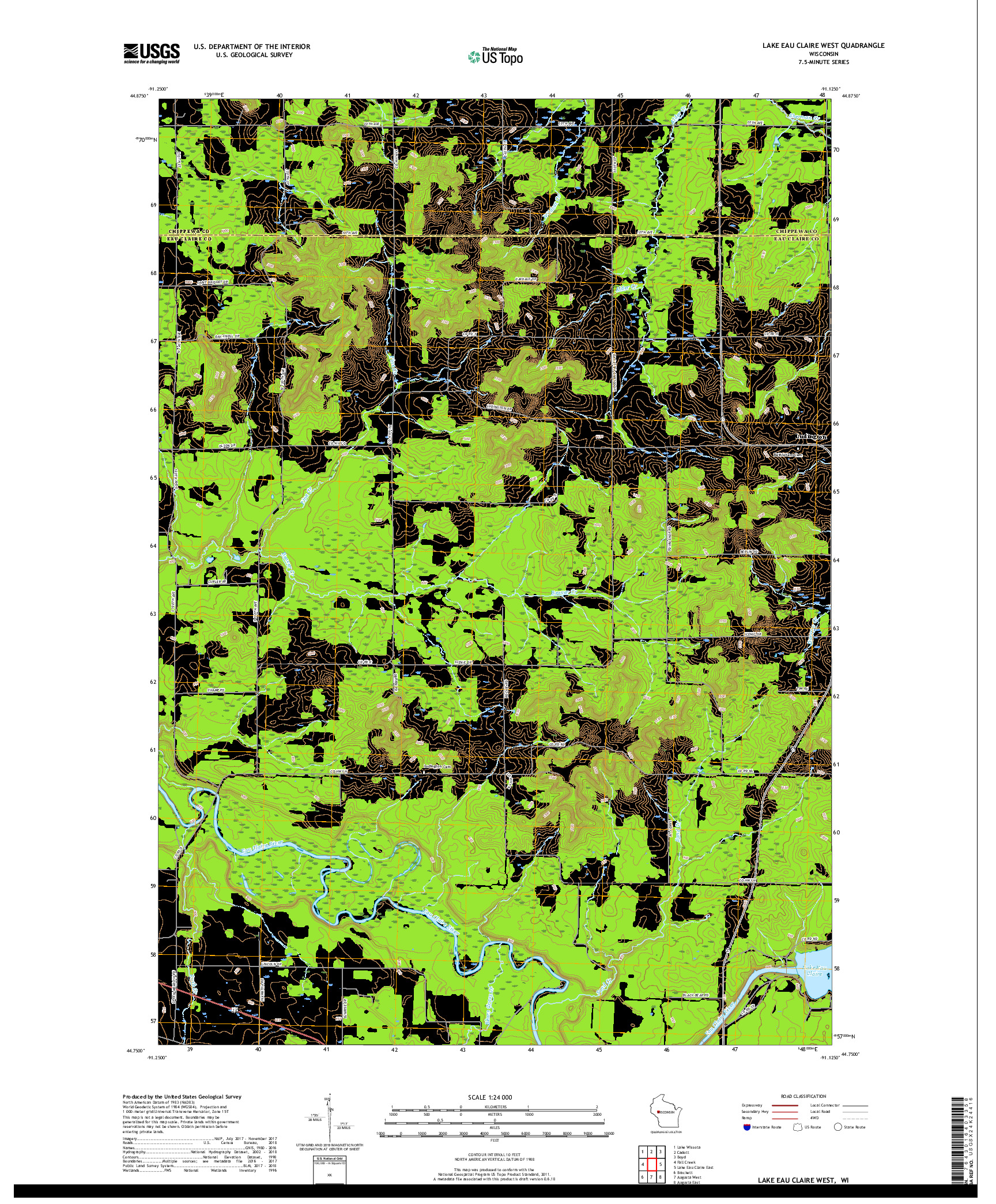 USGS US TOPO 7.5-MINUTE MAP FOR LAKE EAU CLAIRE WEST, WI 2018