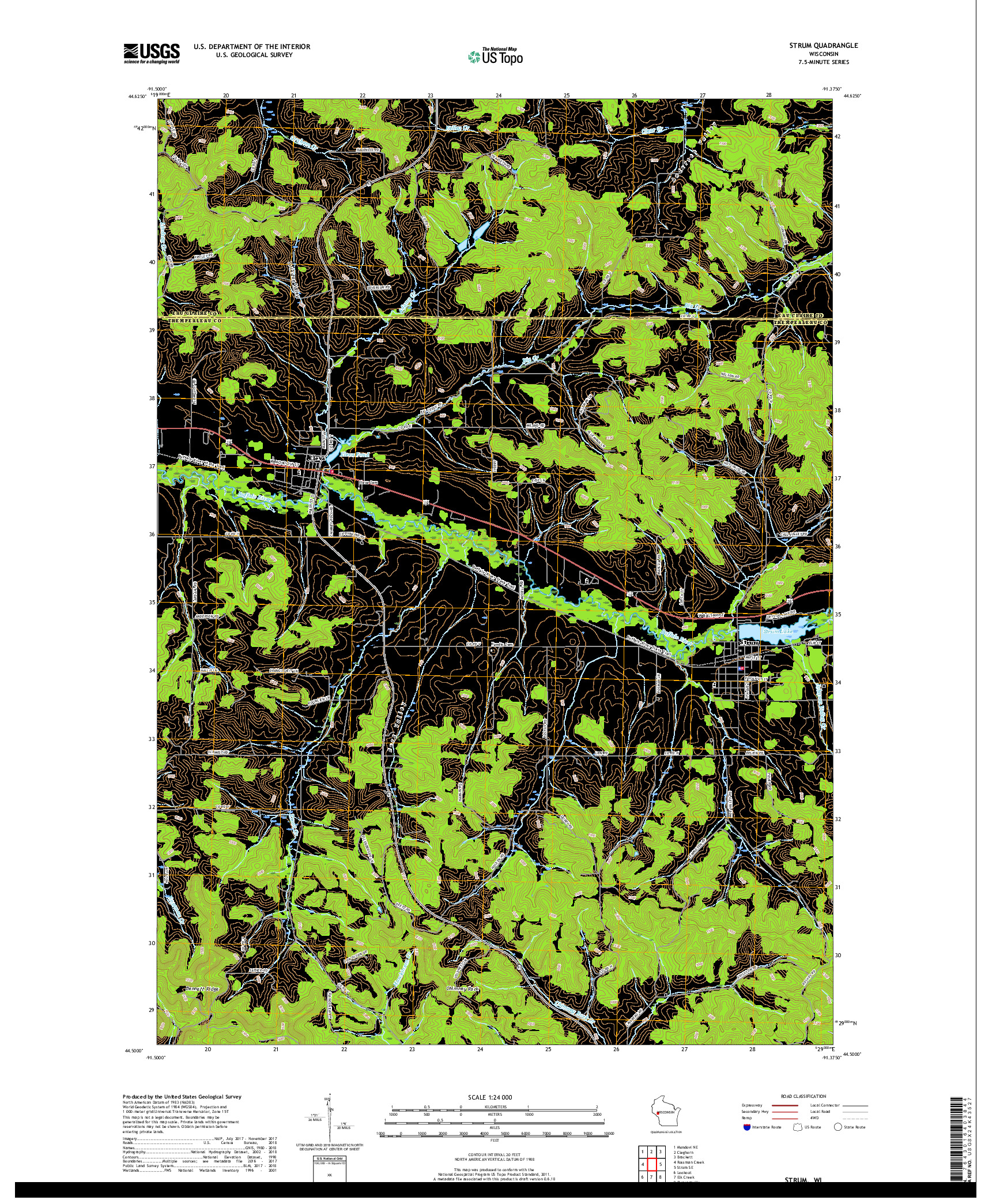 USGS US TOPO 7.5-MINUTE MAP FOR STRUM, WI 2018