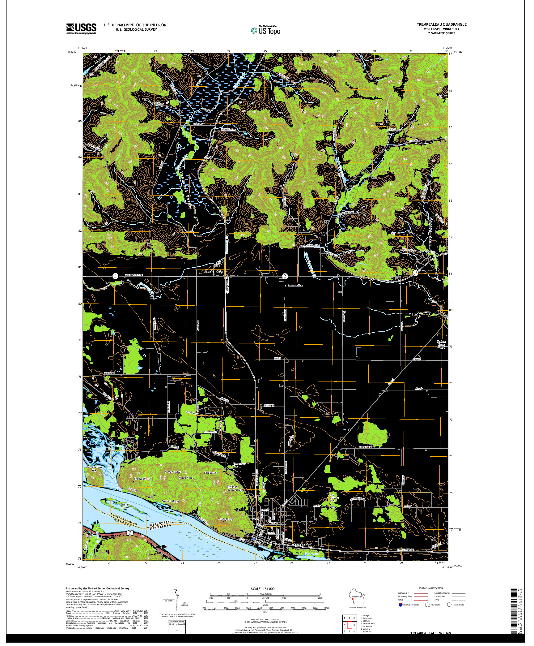 USGS US TOPO 7.5-MINUTE MAP FOR TREMPEALEAU, WI,MN 2018
