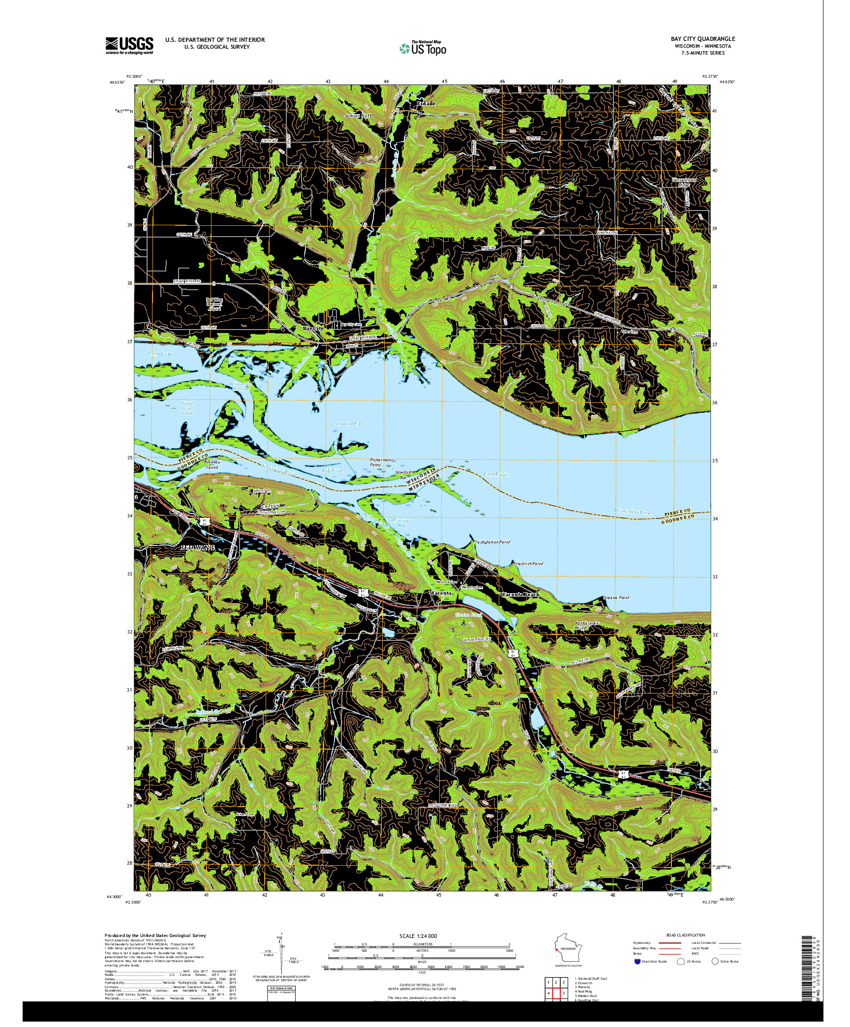 USGS US TOPO 7.5-MINUTE MAP FOR BAY CITY, WI,MN 2018