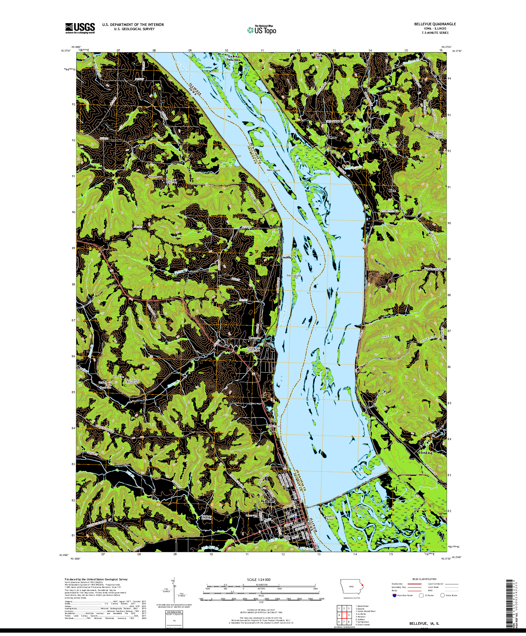 USGS US TOPO 7.5-MINUTE MAP FOR BELLEVUE, IA,IL 2018