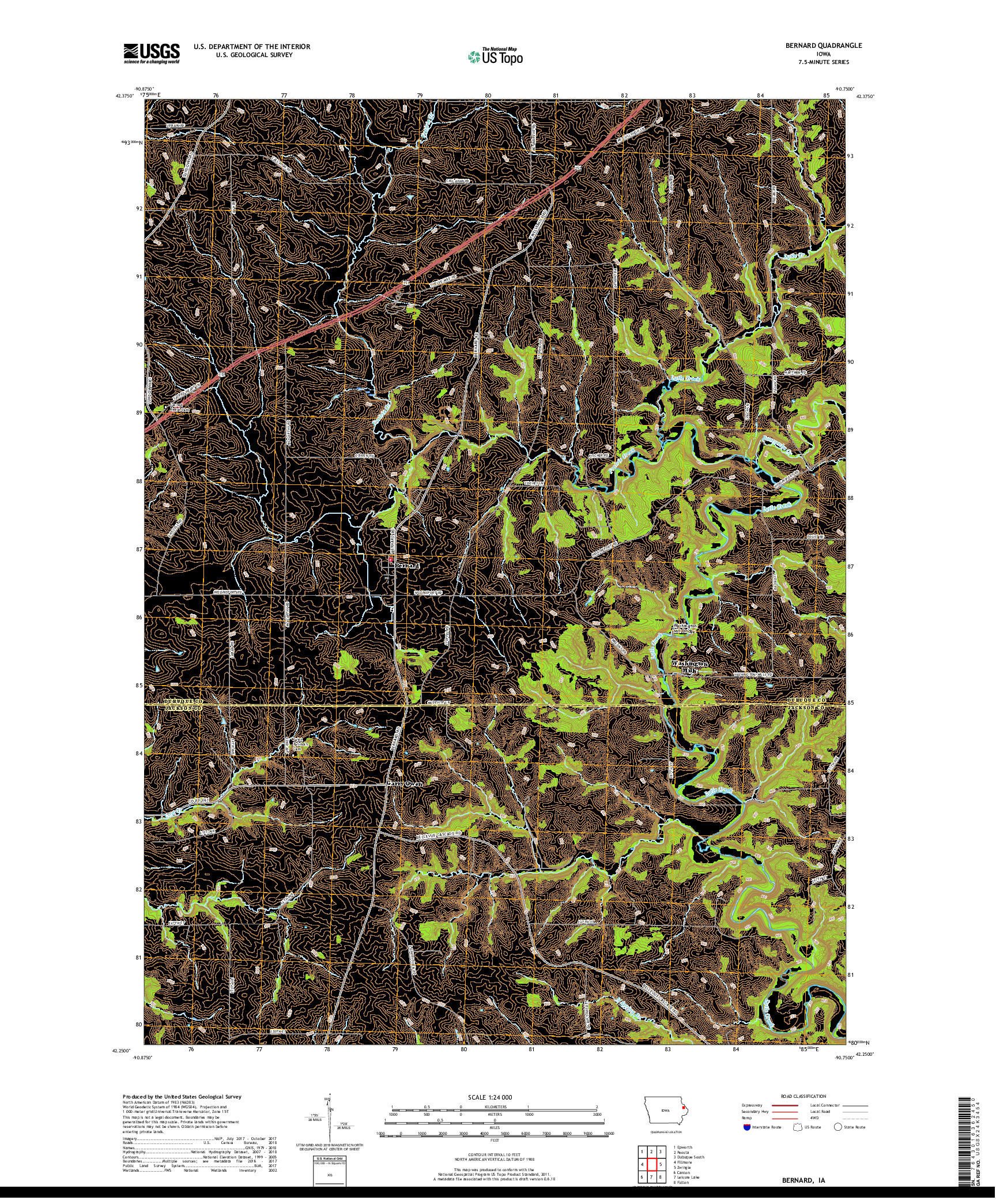 USGS US TOPO 7.5-MINUTE MAP FOR BERNARD, IA 2018