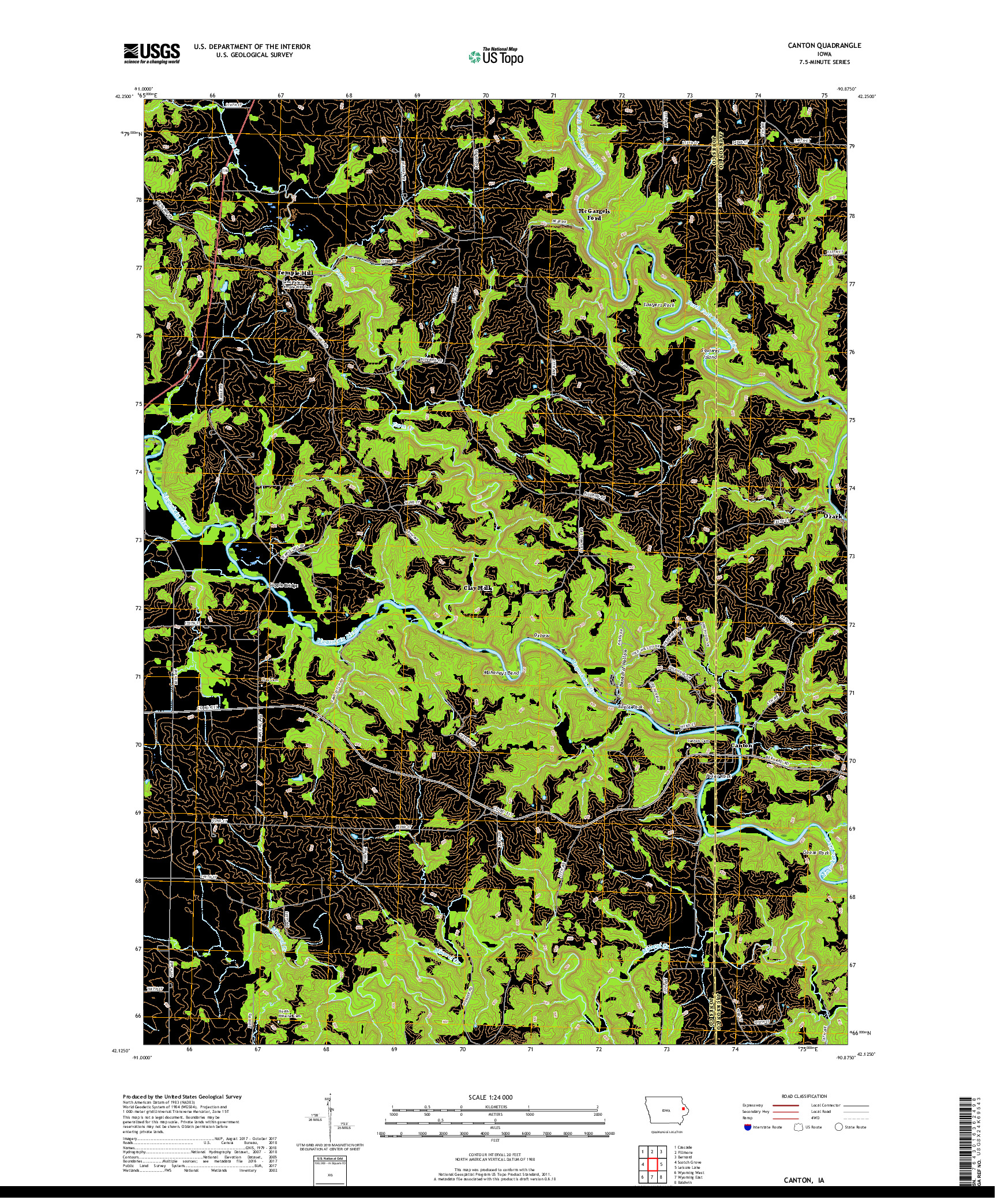 USGS US TOPO 7.5-MINUTE MAP FOR CANTON, IA 2018