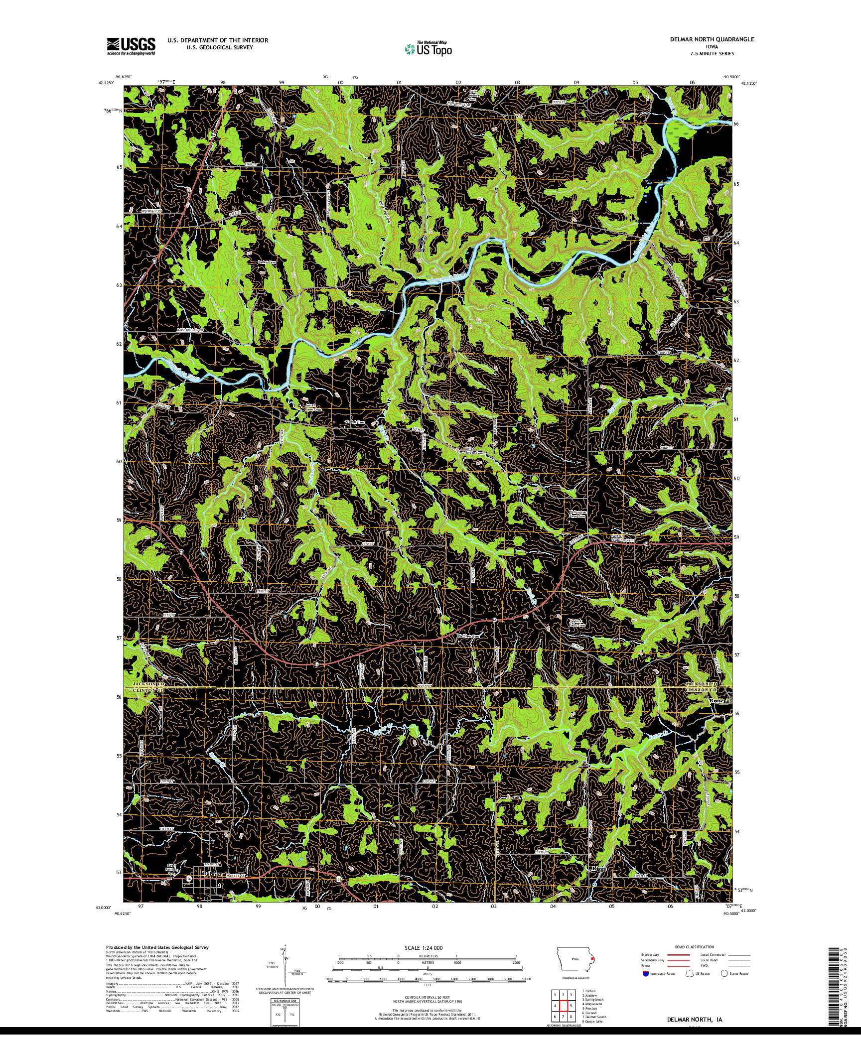 USGS US TOPO 7.5-MINUTE MAP FOR DELMAR NORTH, IA 2018