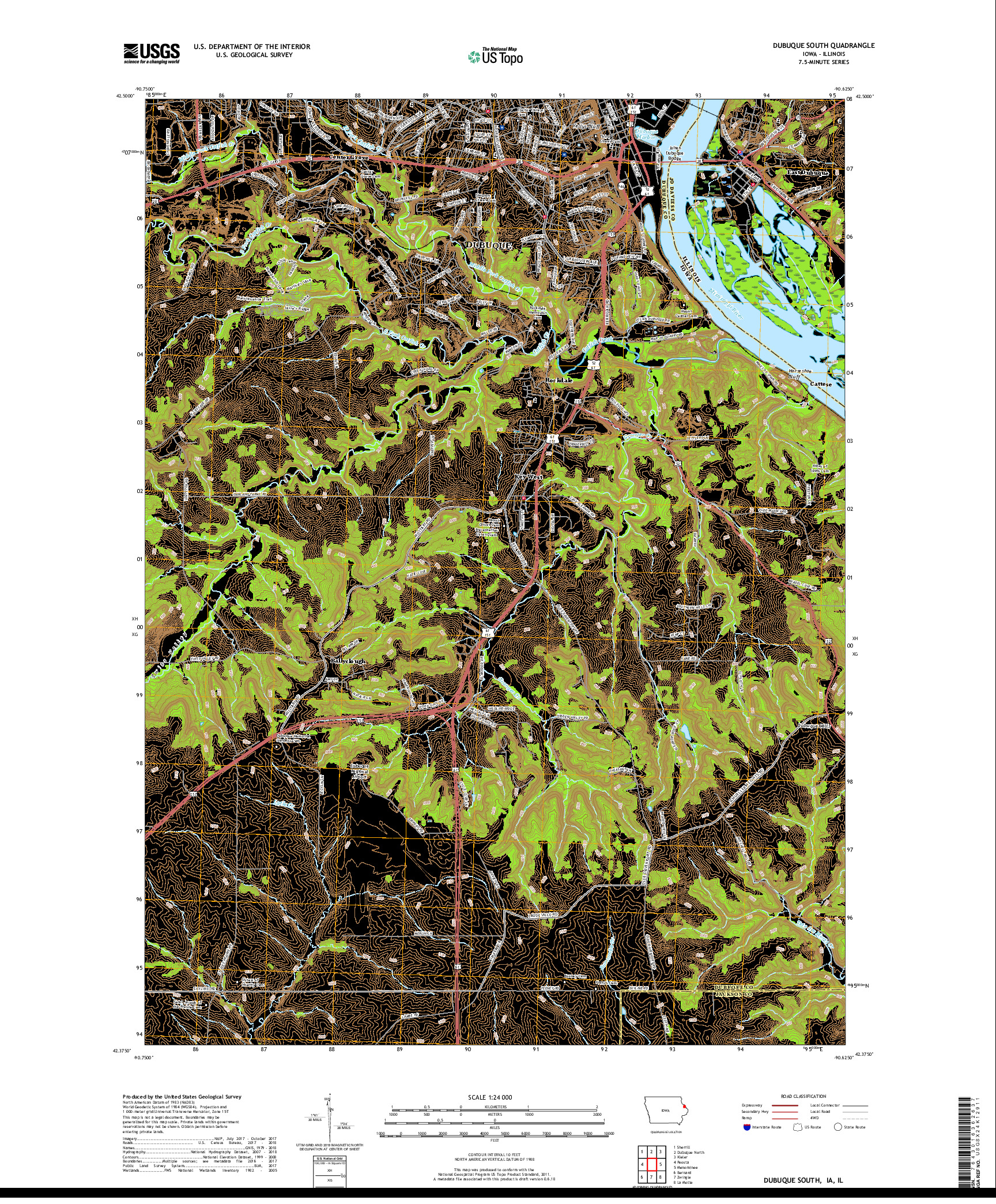USGS US TOPO 7.5-MINUTE MAP FOR DUBUQUE SOUTH, IA,IL 2018