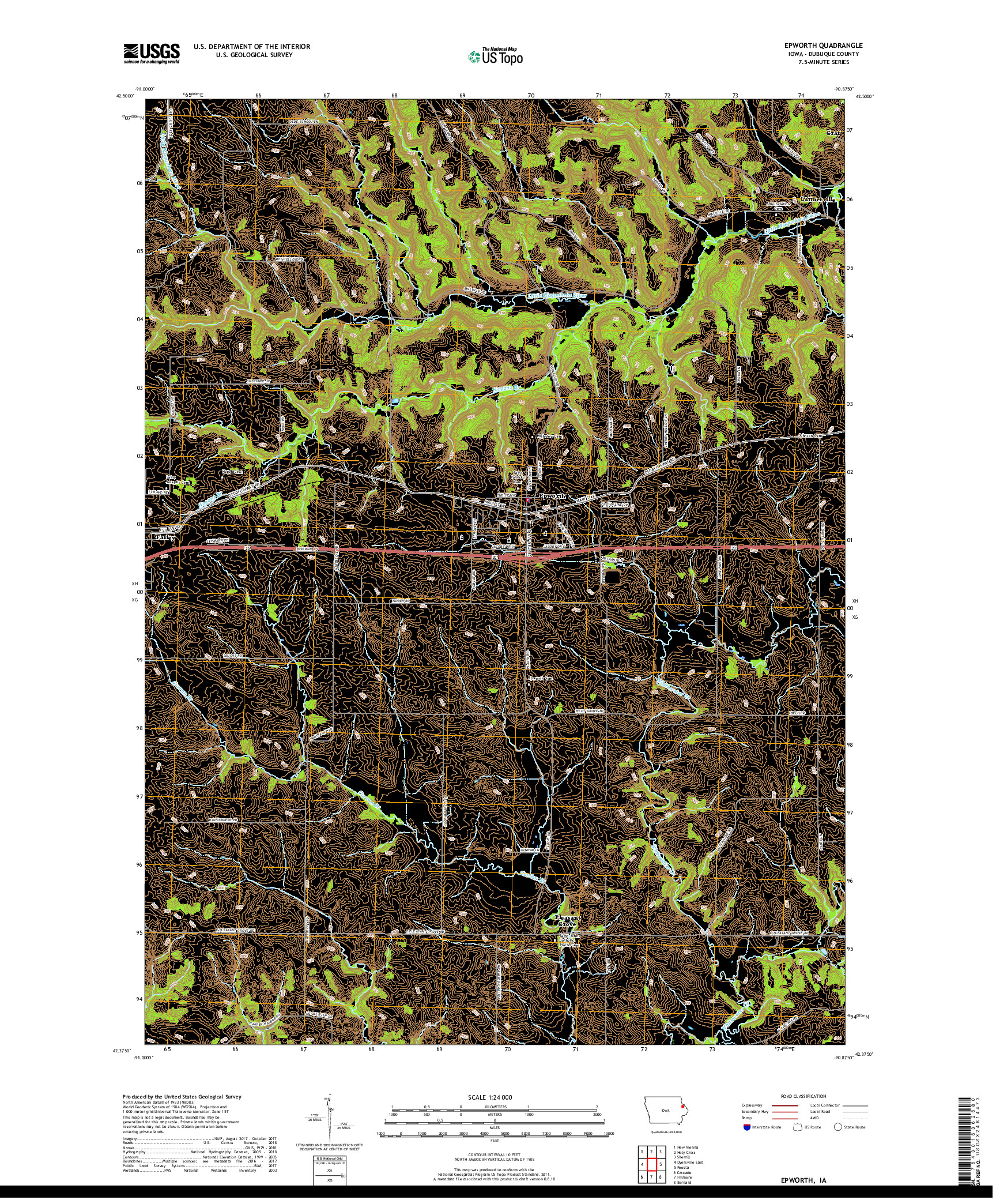 USGS US TOPO 7.5-MINUTE MAP FOR EPWORTH, IA 2018