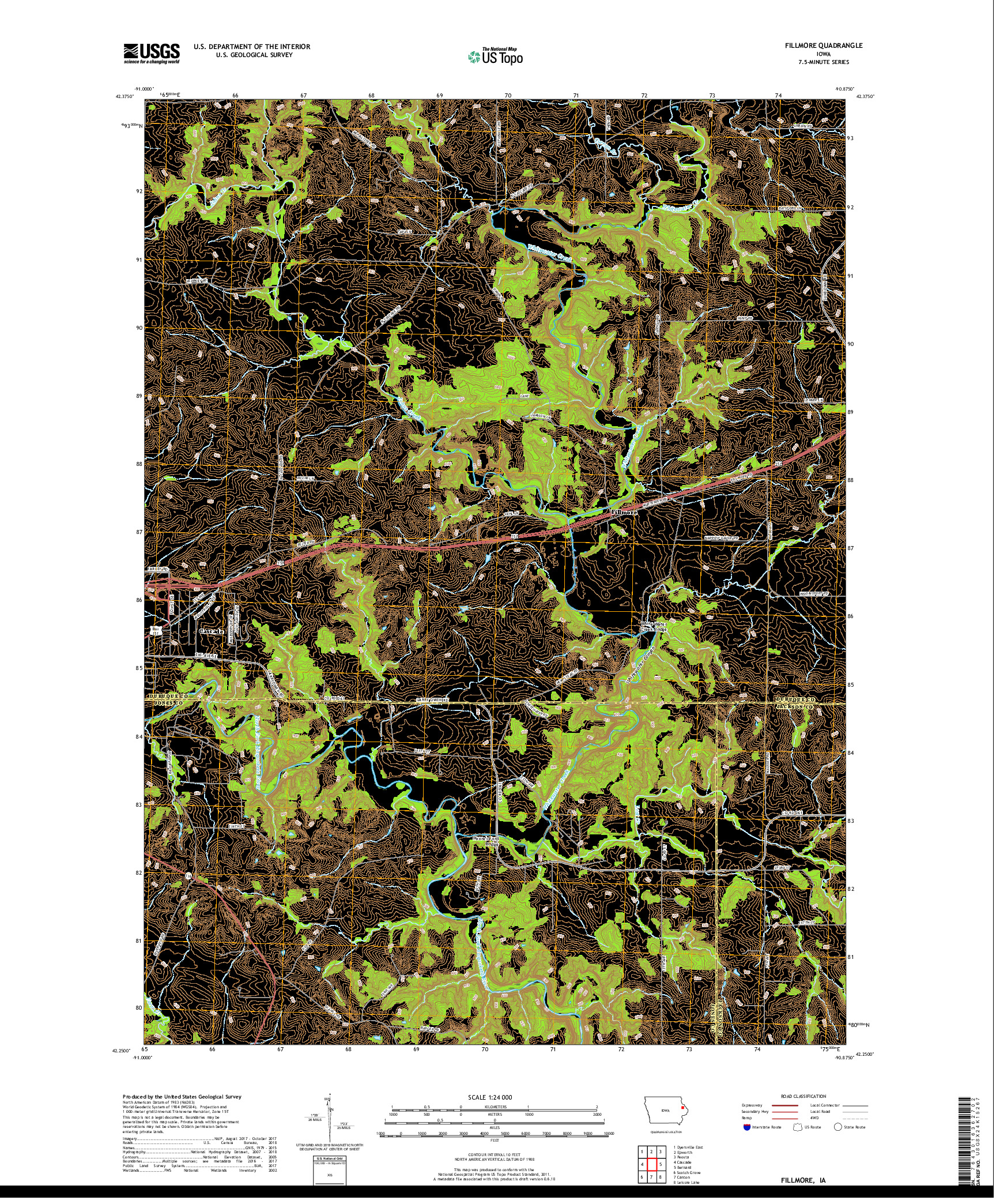 USGS US TOPO 7.5-MINUTE MAP FOR FILLMORE, IA 2018