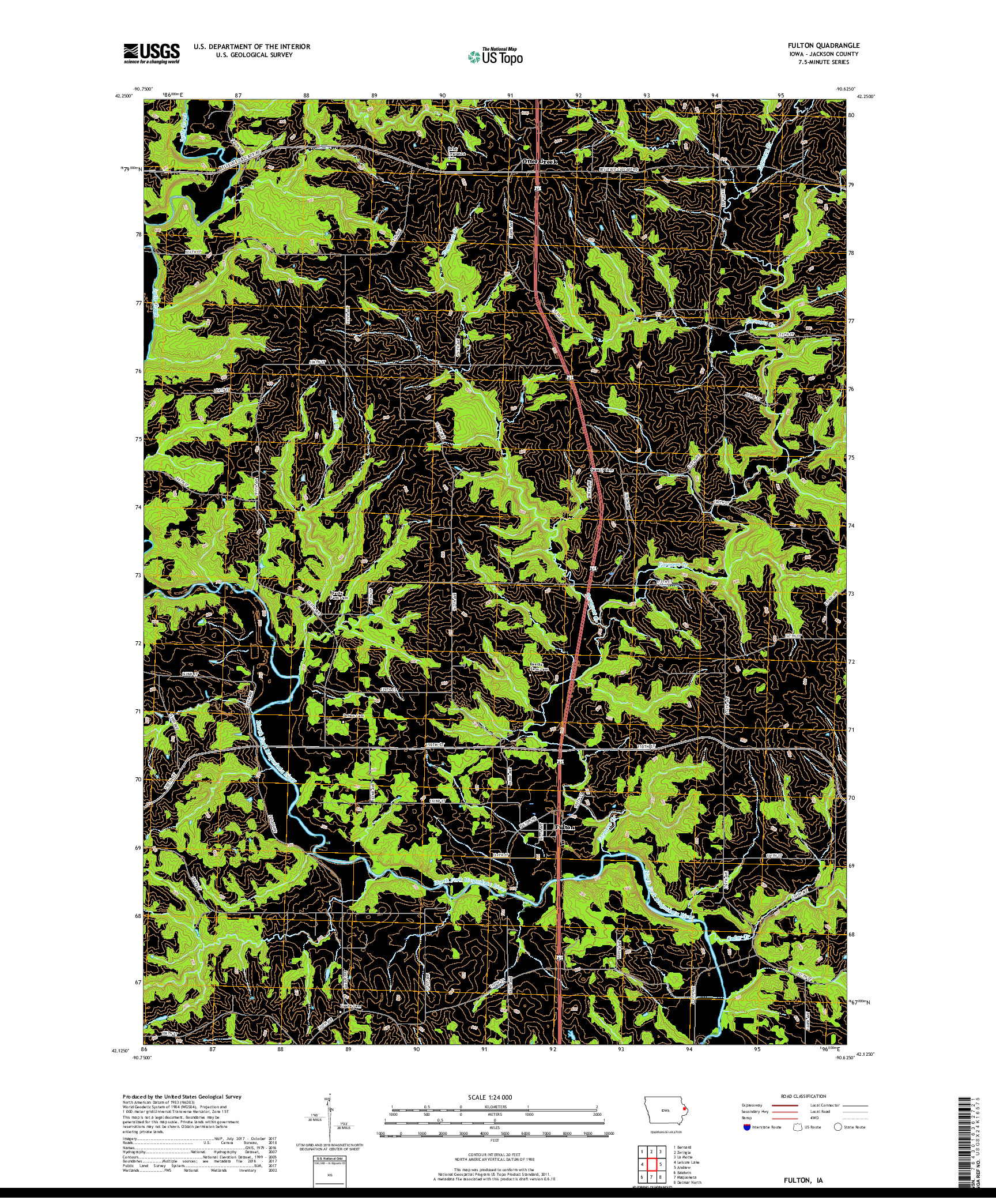 USGS US TOPO 7.5-MINUTE MAP FOR FULTON, IA 2018