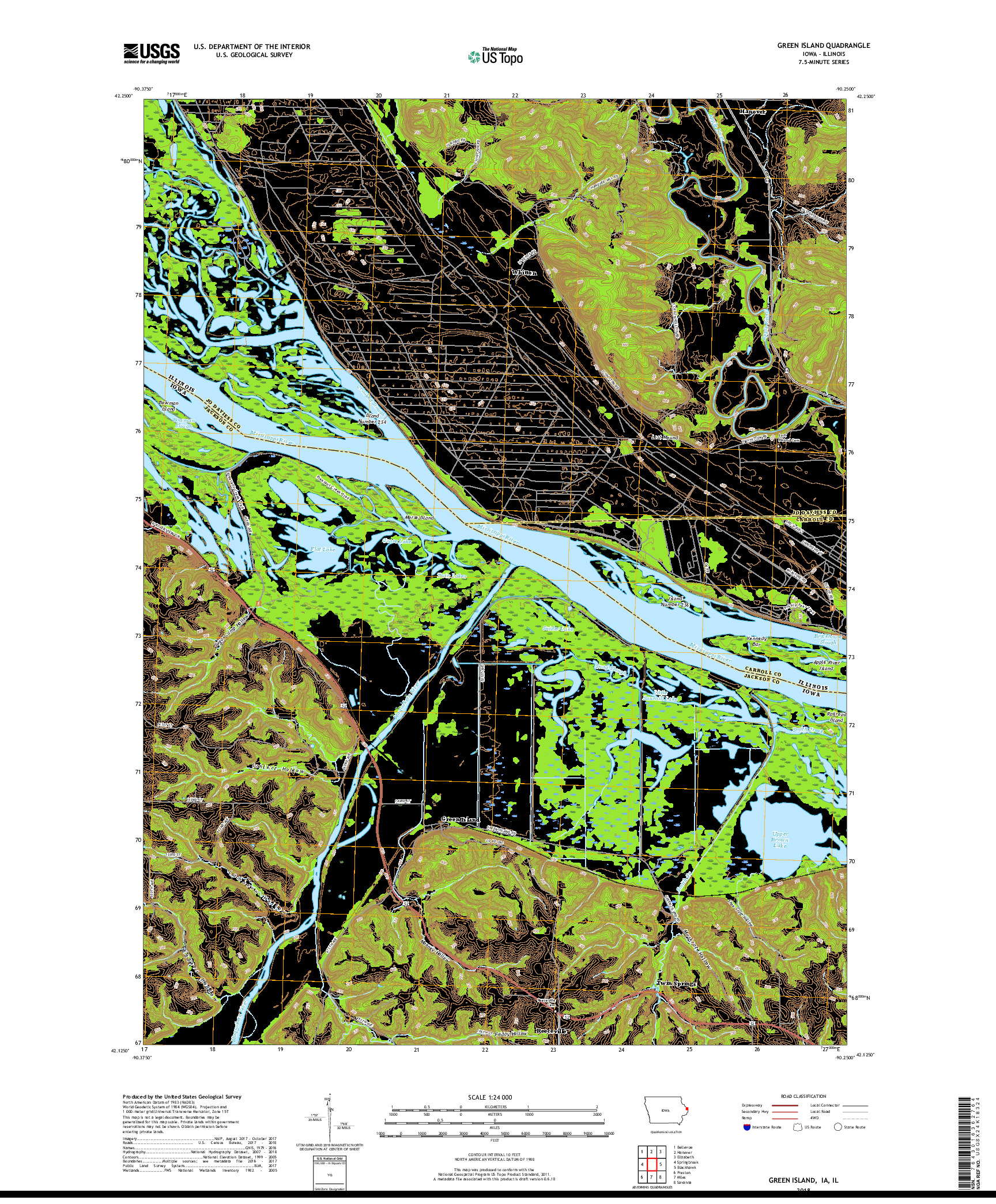 USGS US TOPO 7.5-MINUTE MAP FOR GREEN ISLAND, IA,IL 2018