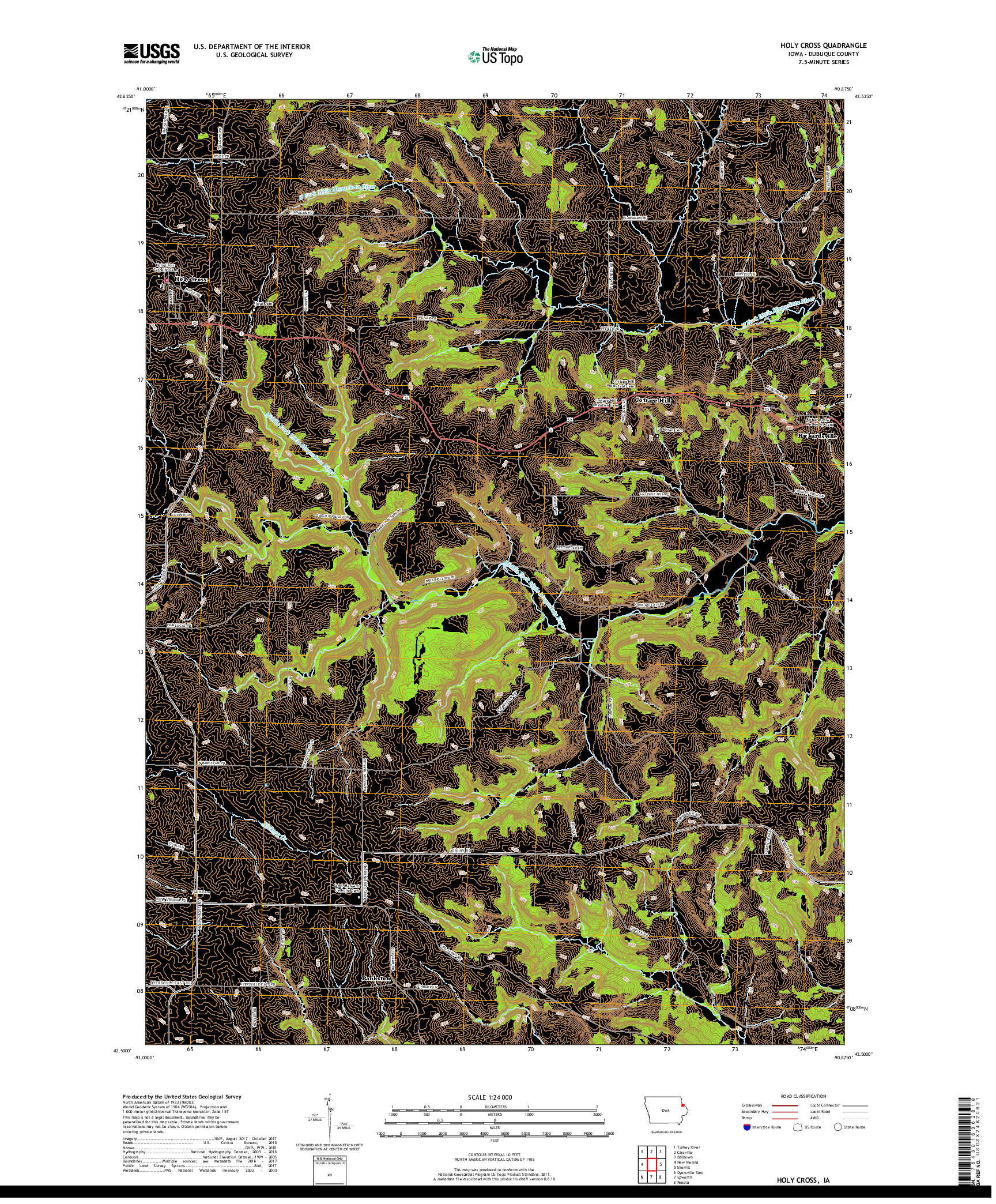 USGS US TOPO 7.5-MINUTE MAP FOR HOLY CROSS, IA 2018