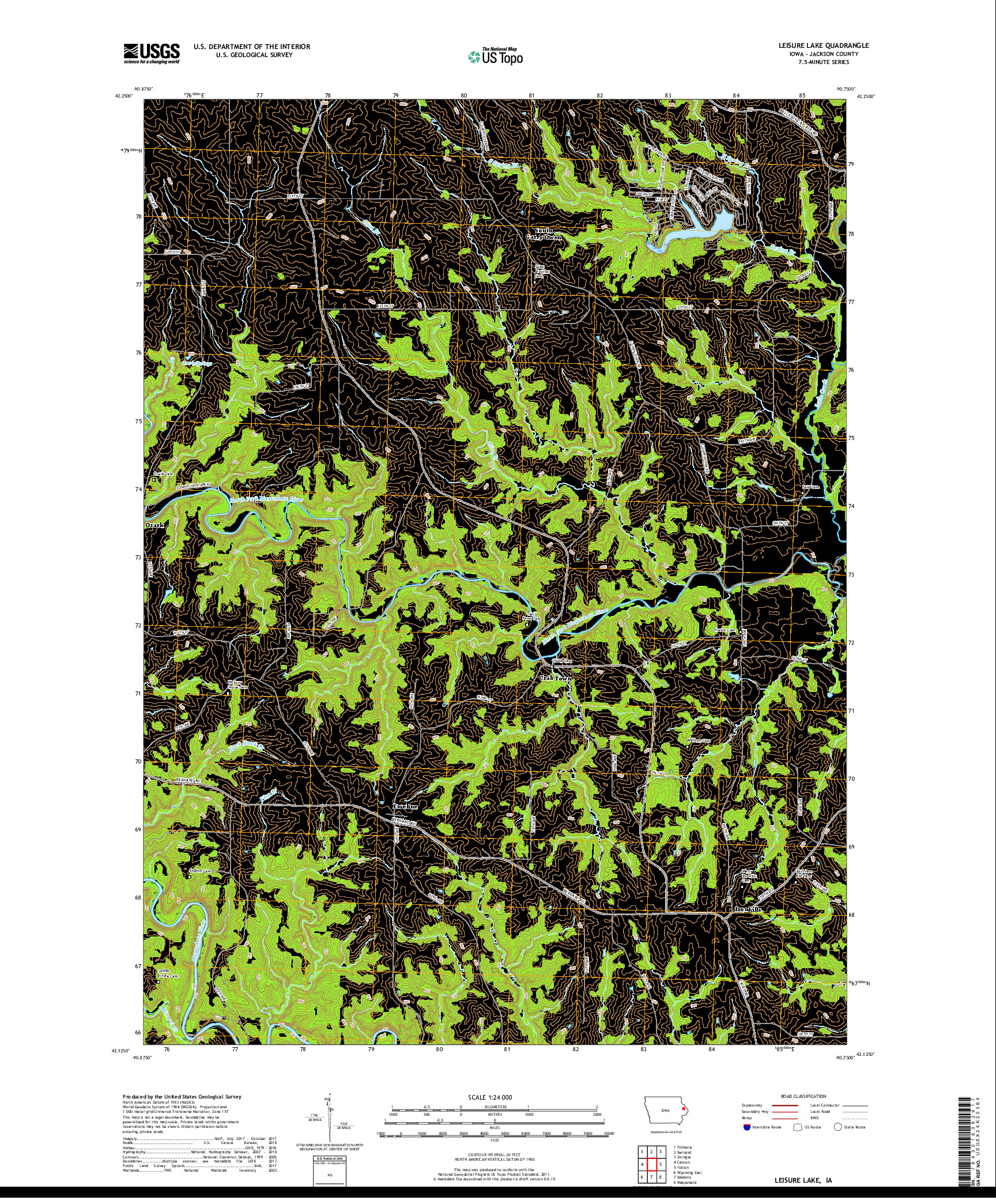 USGS US TOPO 7.5-MINUTE MAP FOR LEISURE LAKE, IA 2018