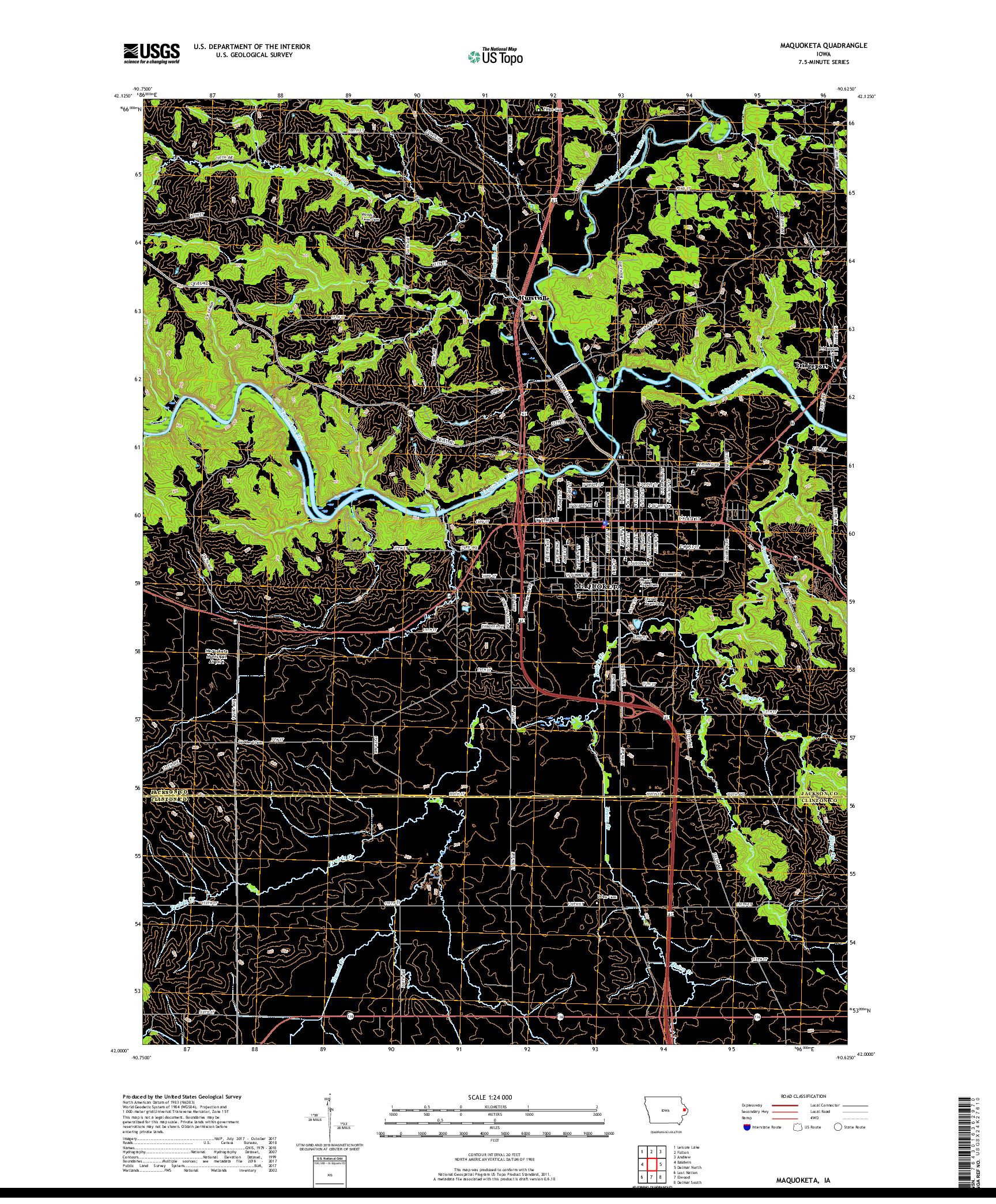 USGS US TOPO 7.5-MINUTE MAP FOR MAQUOKETA, IA 2018