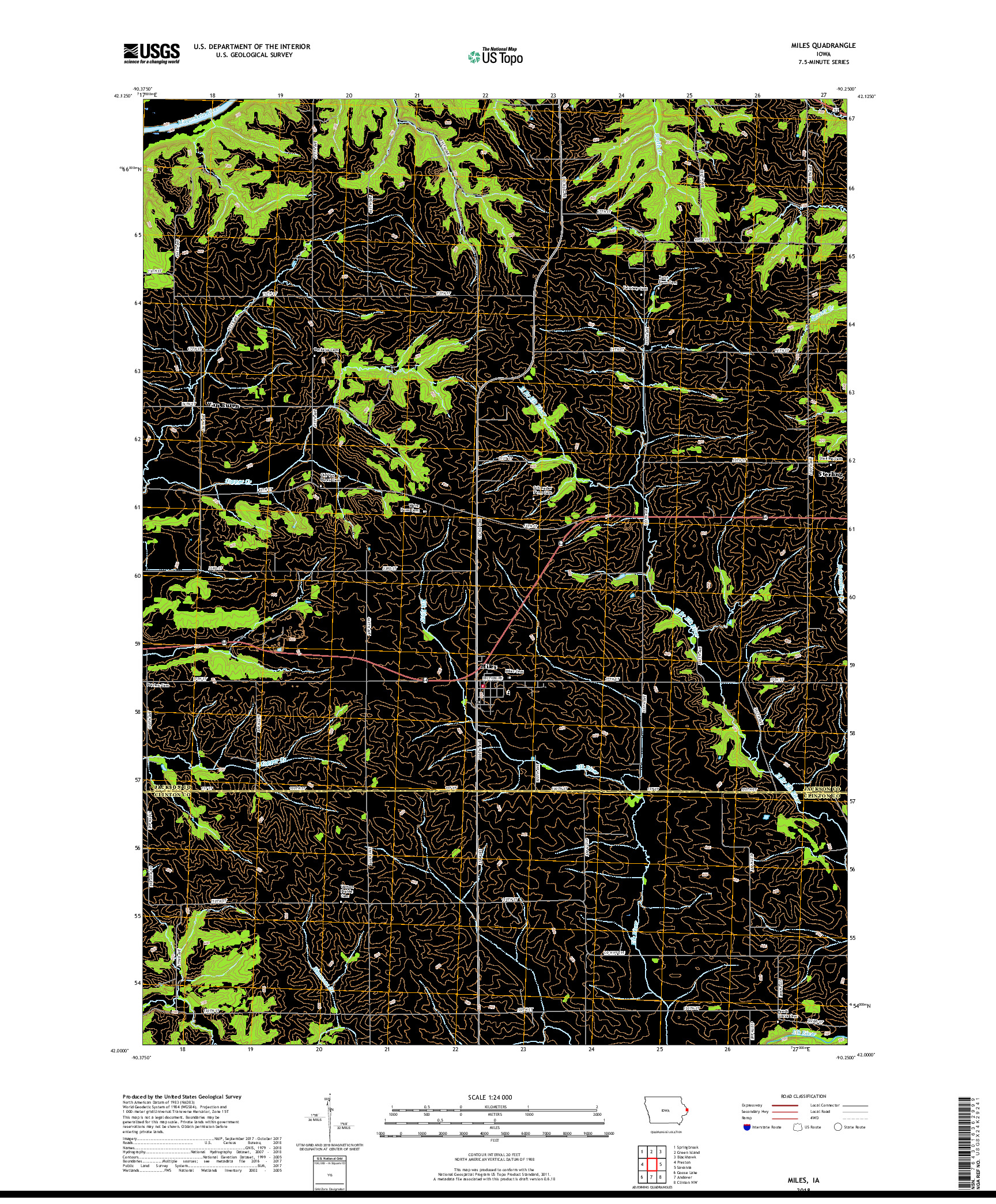 USGS US TOPO 7.5-MINUTE MAP FOR MILES, IA 2018