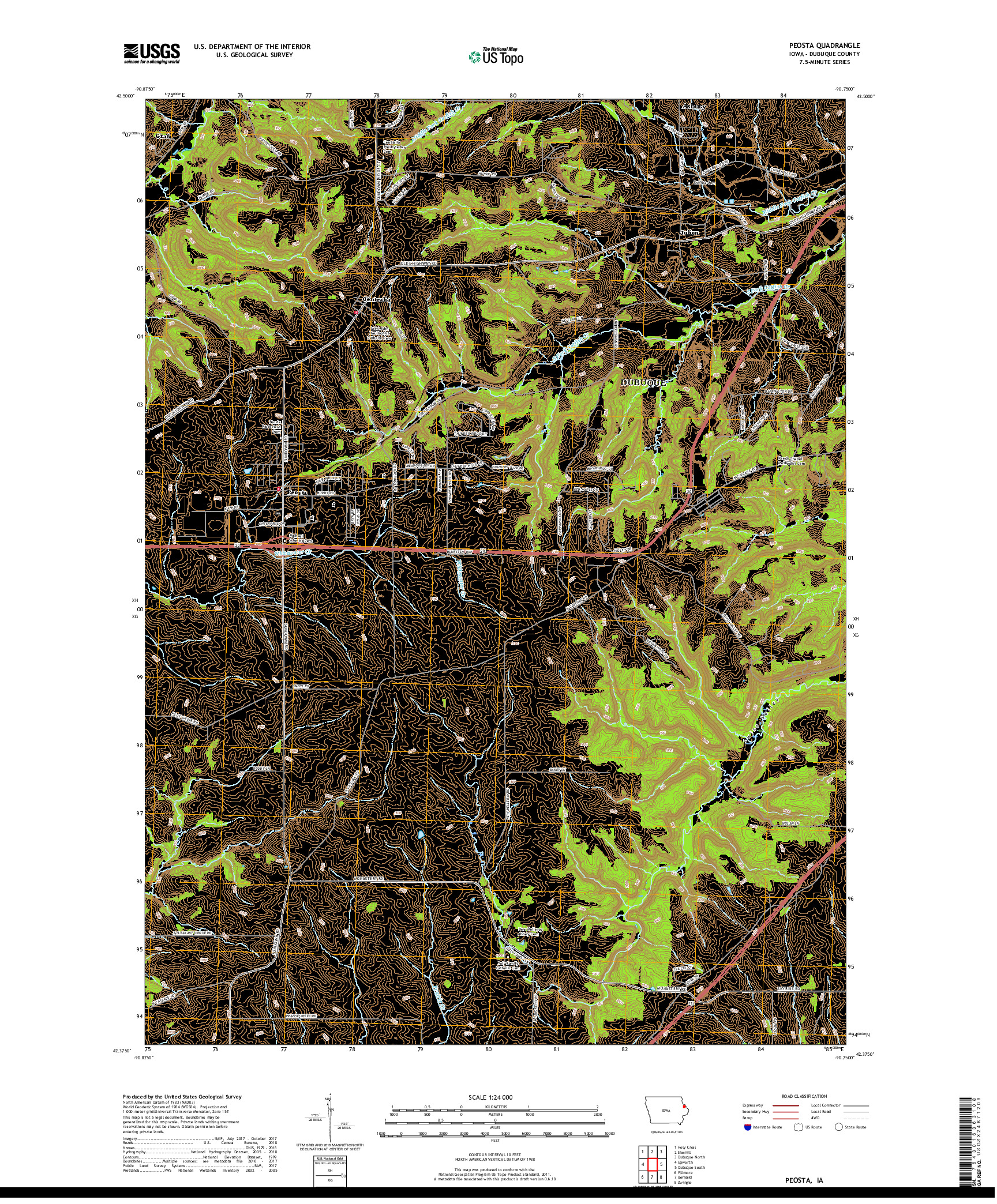 USGS US TOPO 7.5-MINUTE MAP FOR PEOSTA, IA 2018