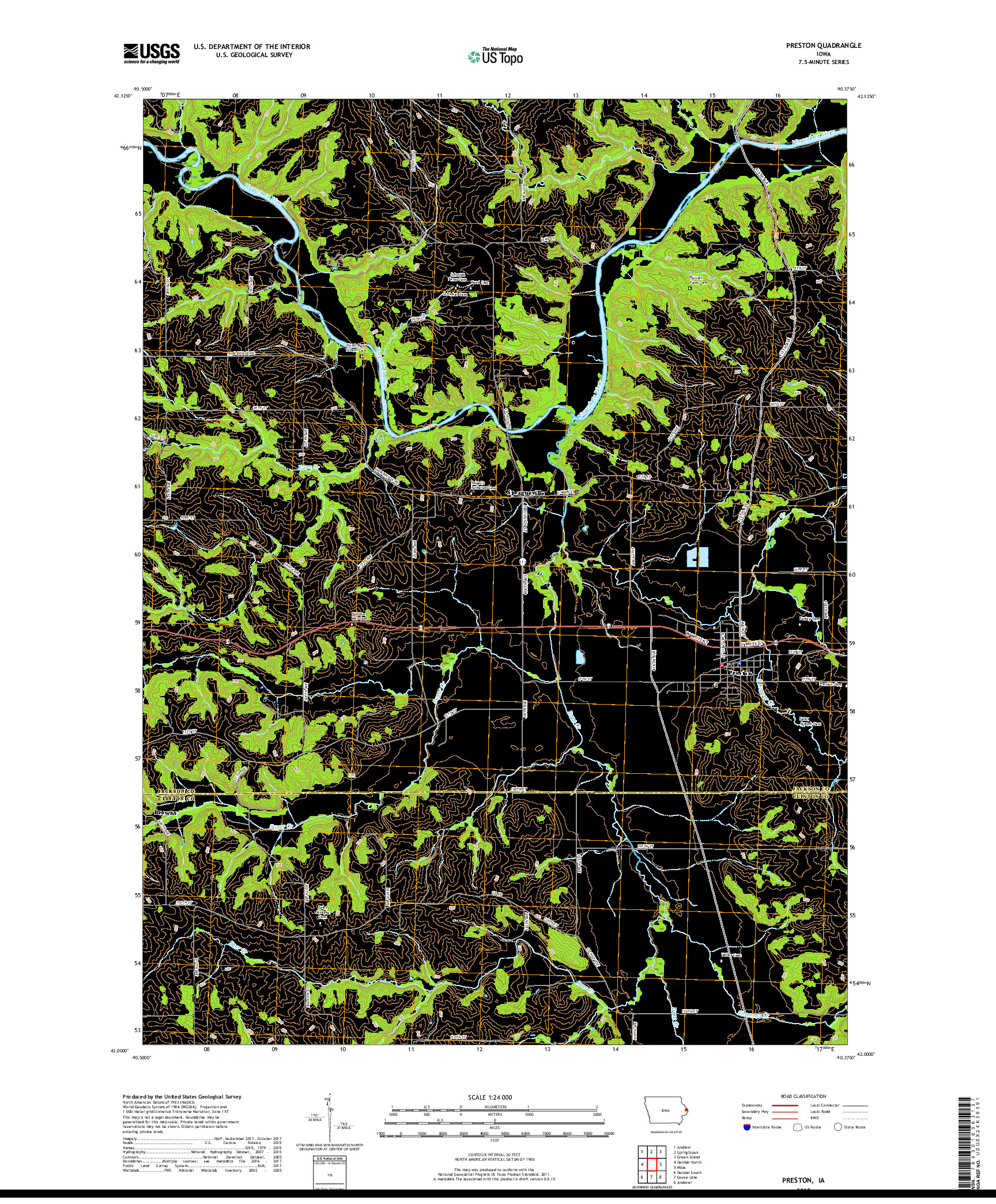 USGS US TOPO 7.5-MINUTE MAP FOR PRESTON, IA 2018