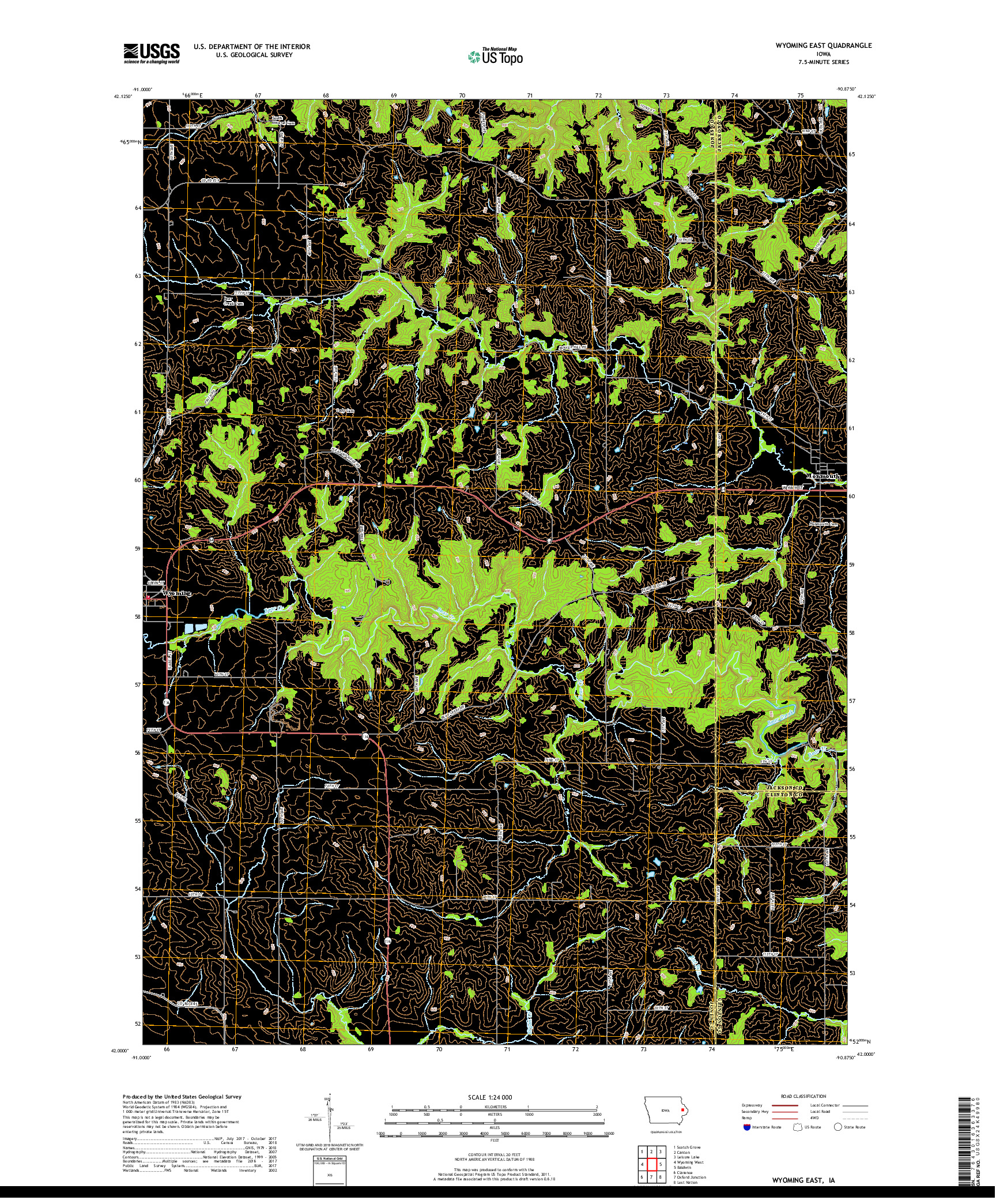 USGS US TOPO 7.5-MINUTE MAP FOR WYOMING EAST, IA 2018