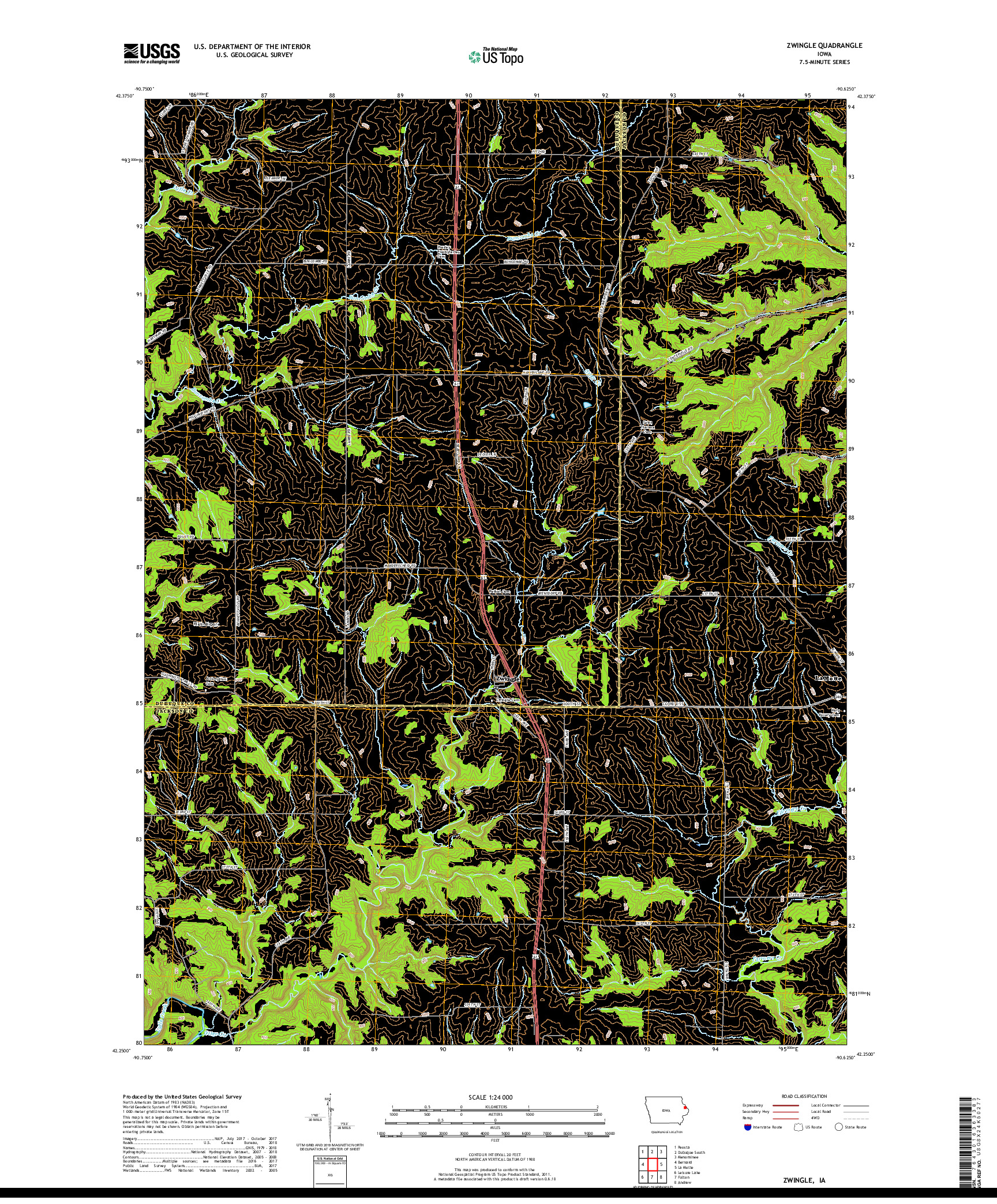 USGS US TOPO 7.5-MINUTE MAP FOR ZWINGLE, IA 2018