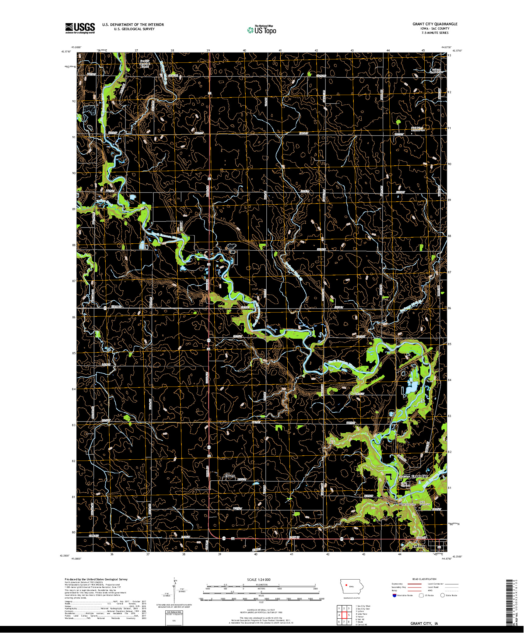 USGS US TOPO 7.5-MINUTE MAP FOR GRANT CITY, IA 2018