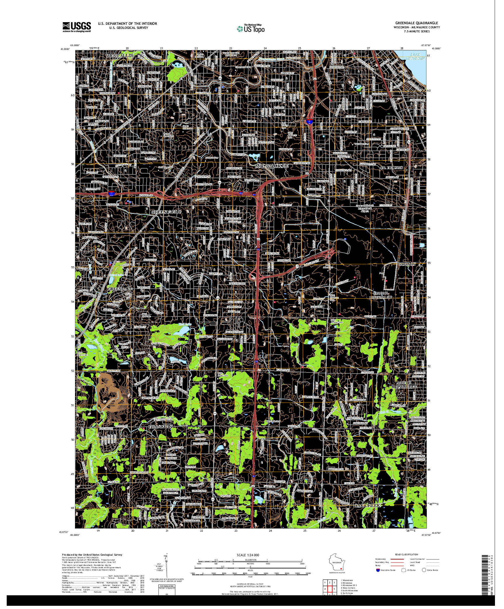 USGS US TOPO 7.5-MINUTE MAP FOR GREENDALE, WI 2018